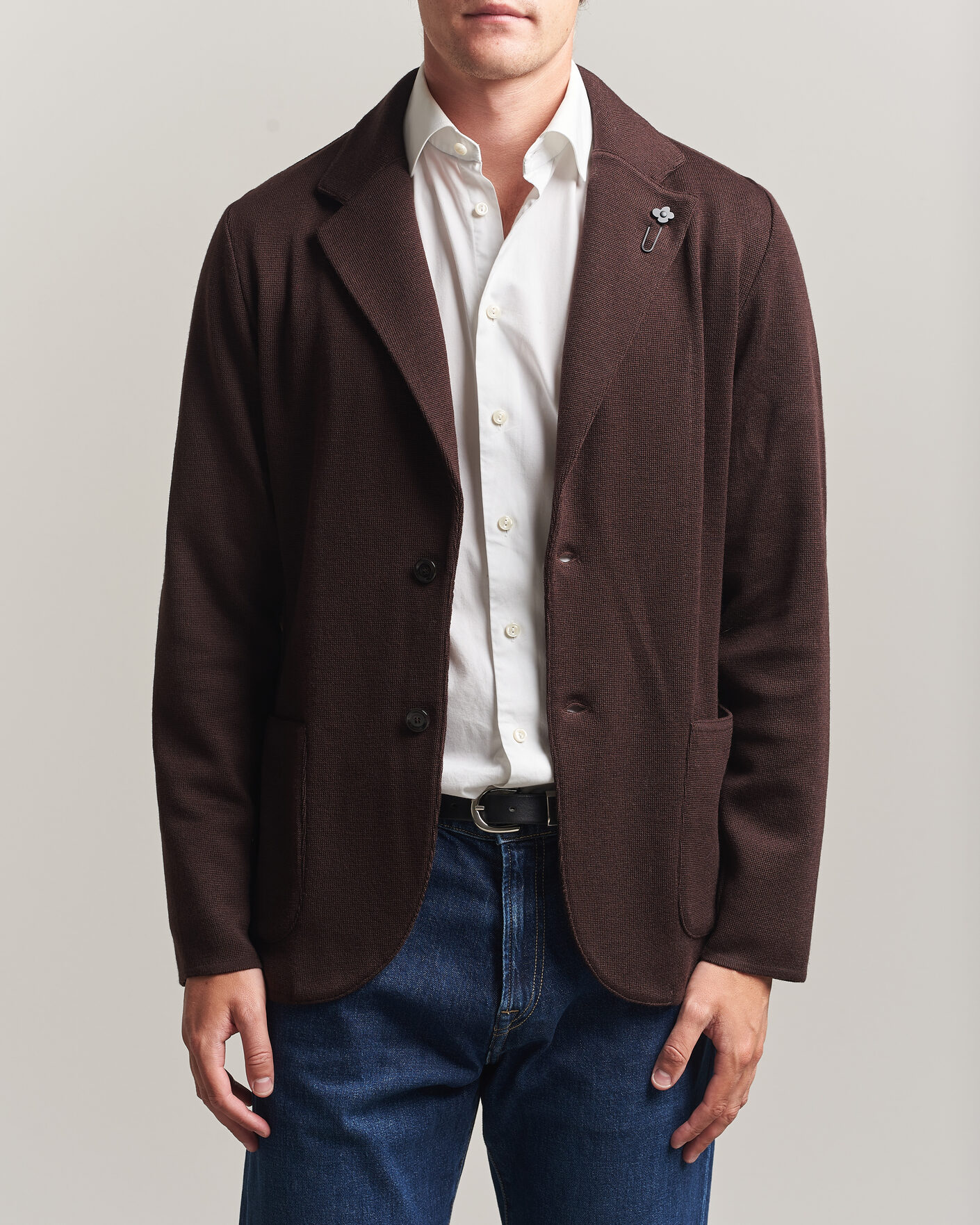 Homme | Blazers | Lardini | Knitted Wool Blazer Brown