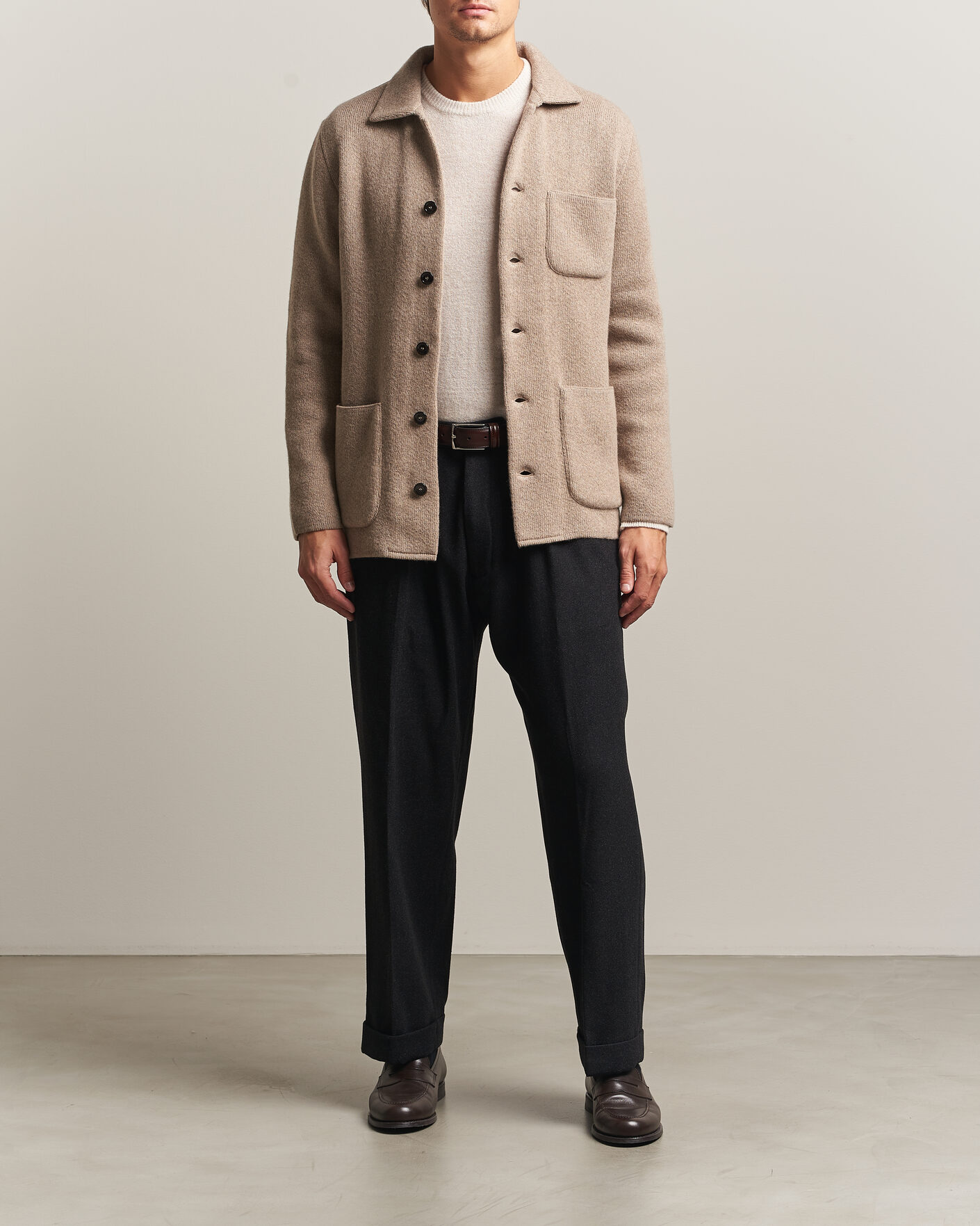 Homme | Pulls Et Tricots | Lardini | Knitted Cashmere Overshirt Light Brown
