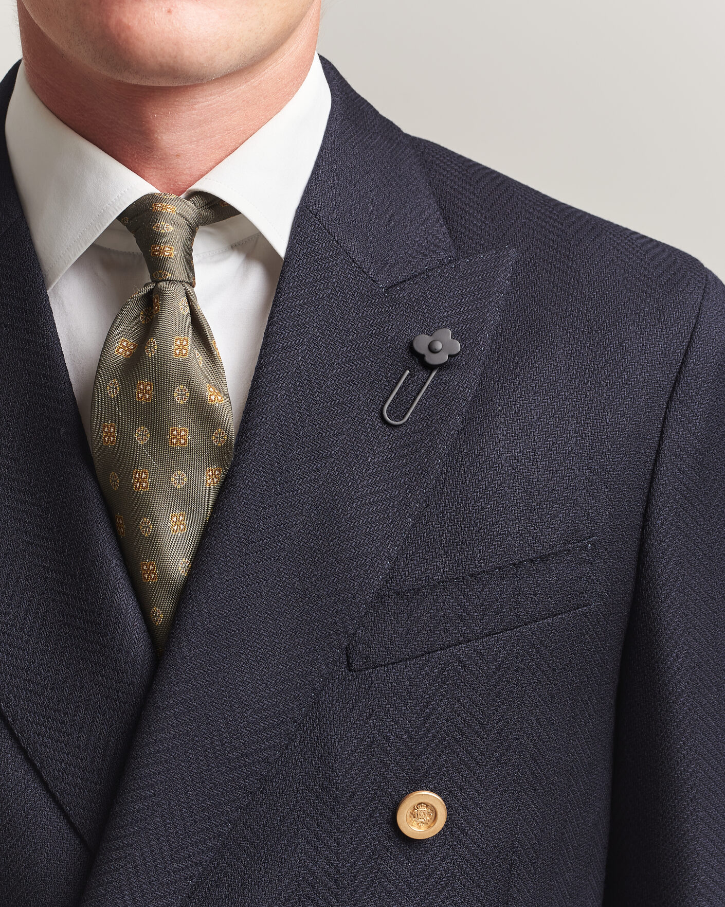 Homme | Blazers | Lardini | Double Breasted Herringbone Wool Blazer Navy