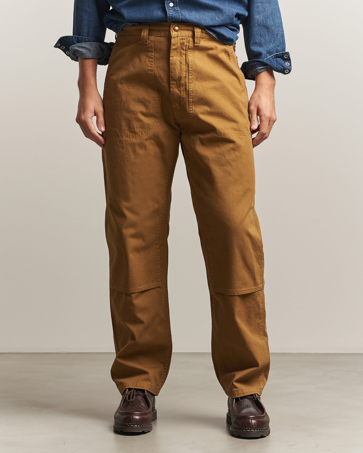 Homme | Pantalons | orSlow | Double Knee Work Trousers Brown