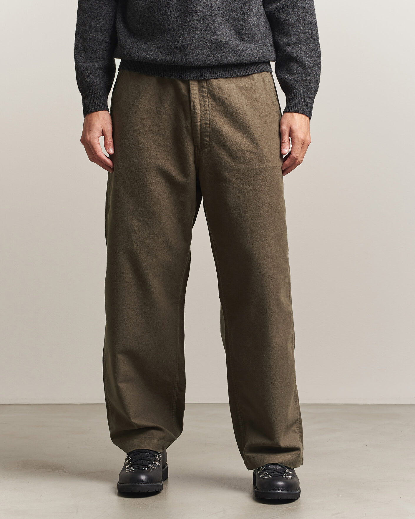 Homme | Pantalons | orSlow | Wide Fit New Yorker Brushed Trousers Moss Gray