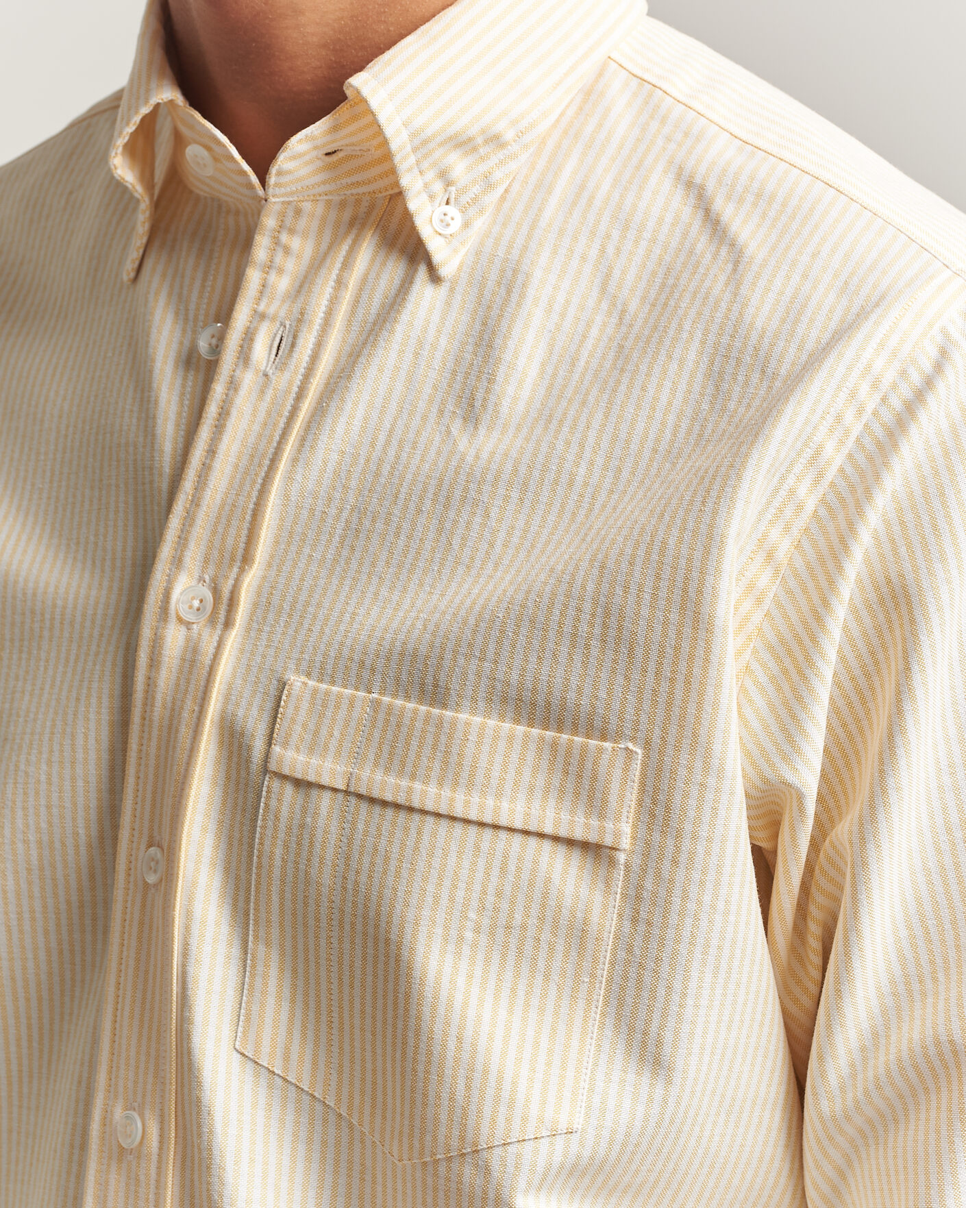 Homme | Chemises | Drake's | Striped Button Down Oxford Shirt Yellow