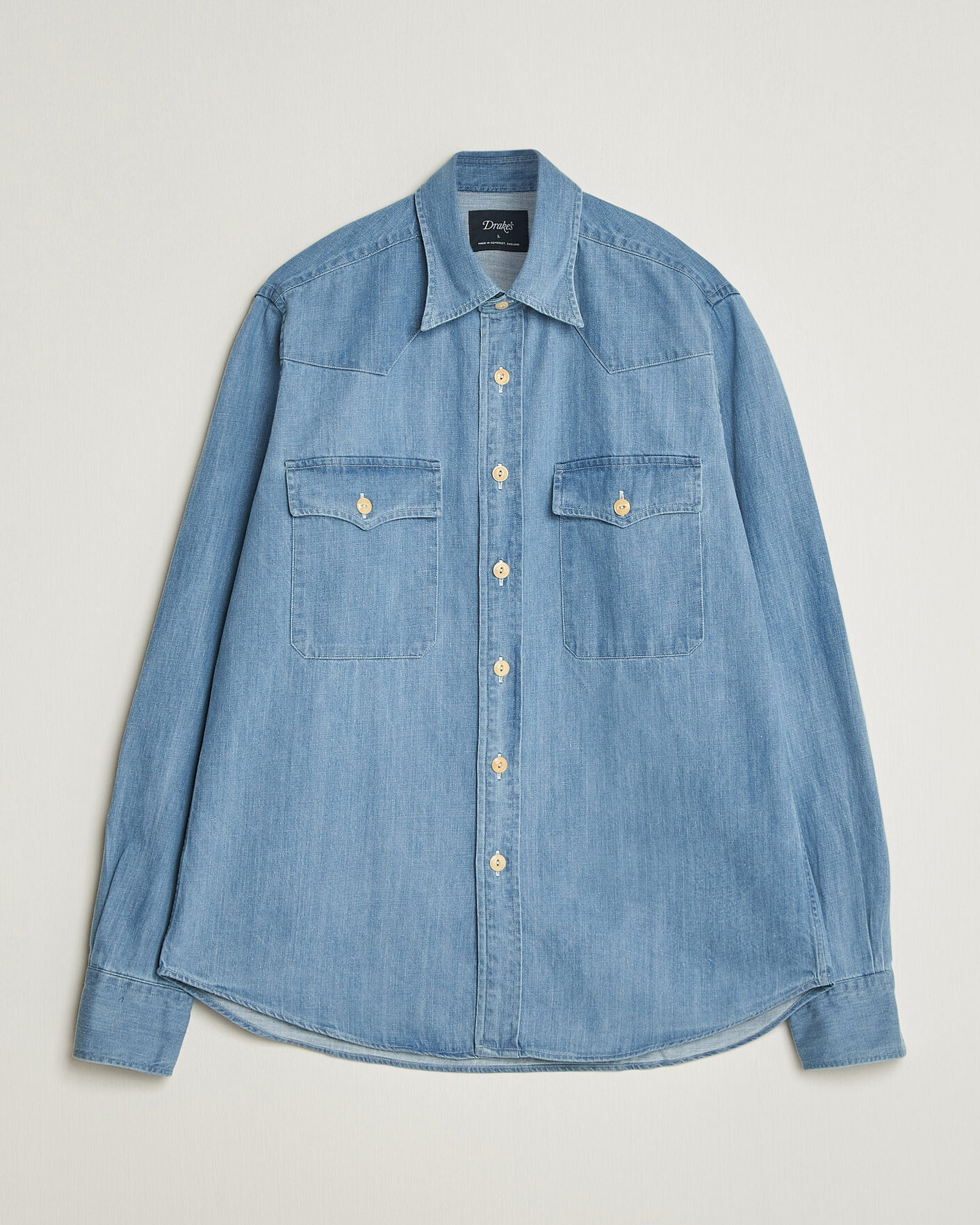 Homme | Chemises | Drake's | Denim Western Shirt Bleached Blue