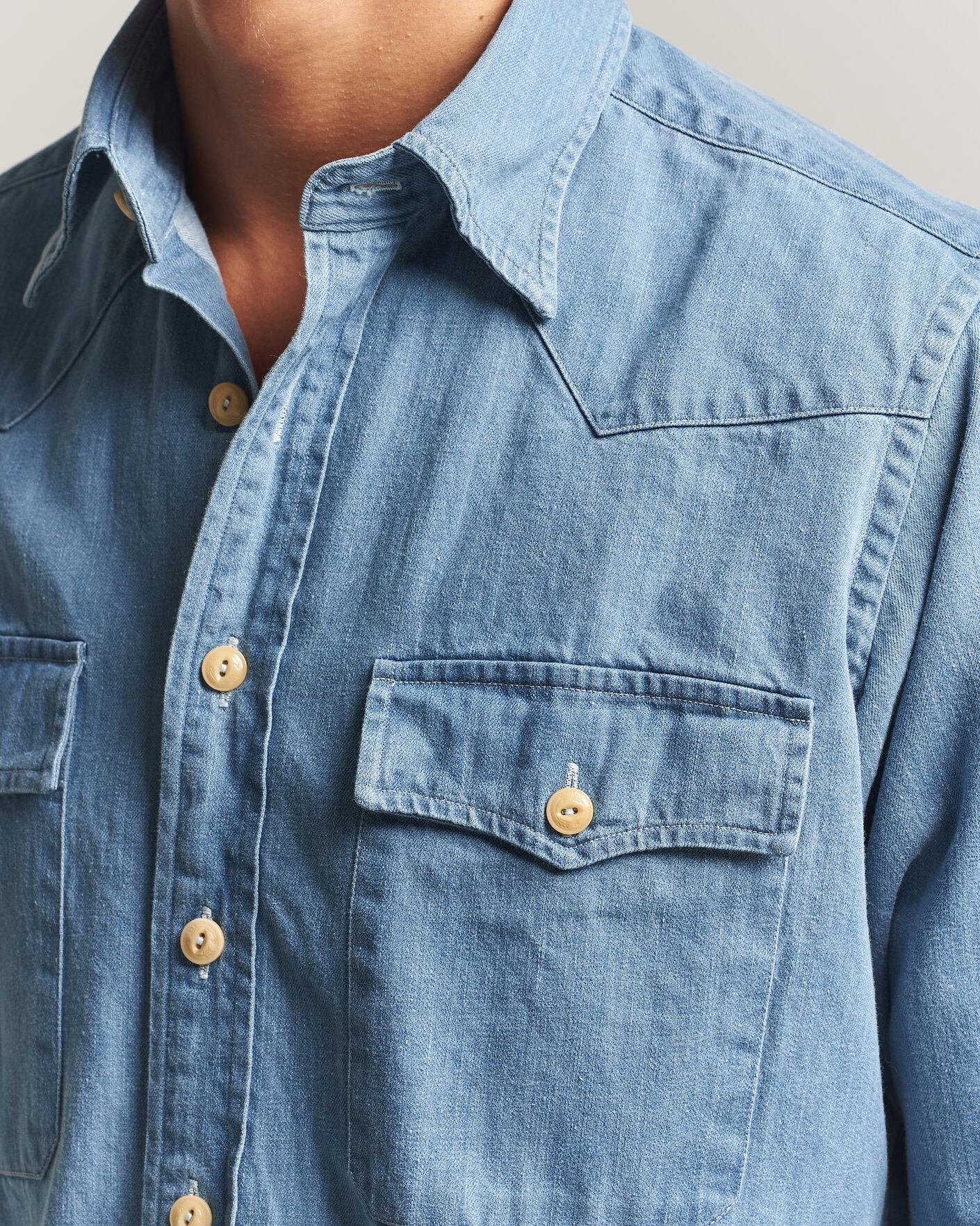 Homme | Chemises | Drake's | Denim Western Shirt Bleached Blue