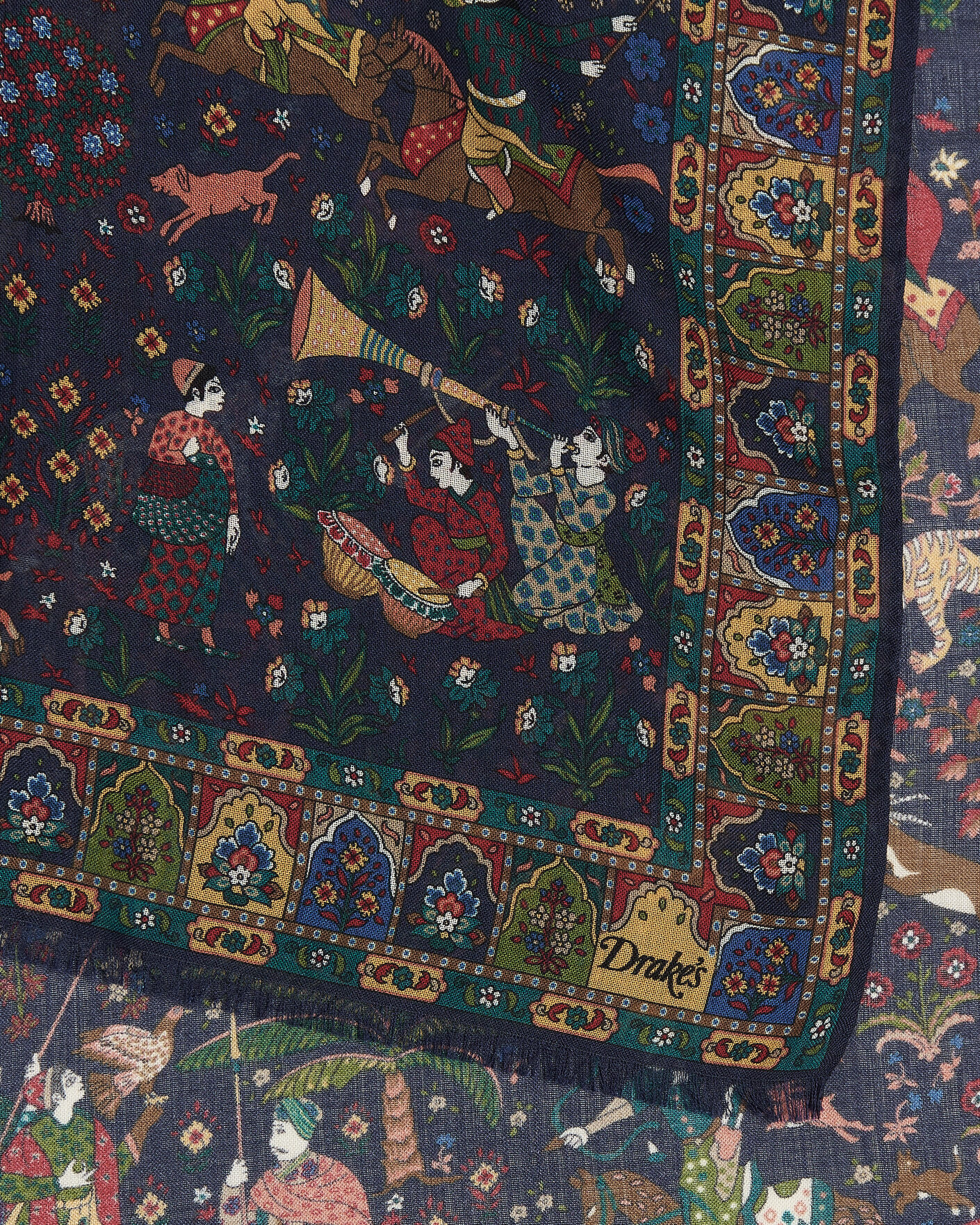 Homme | Écharpes | Drake's | Mughal Garden Wool/Silk Scarf Navy