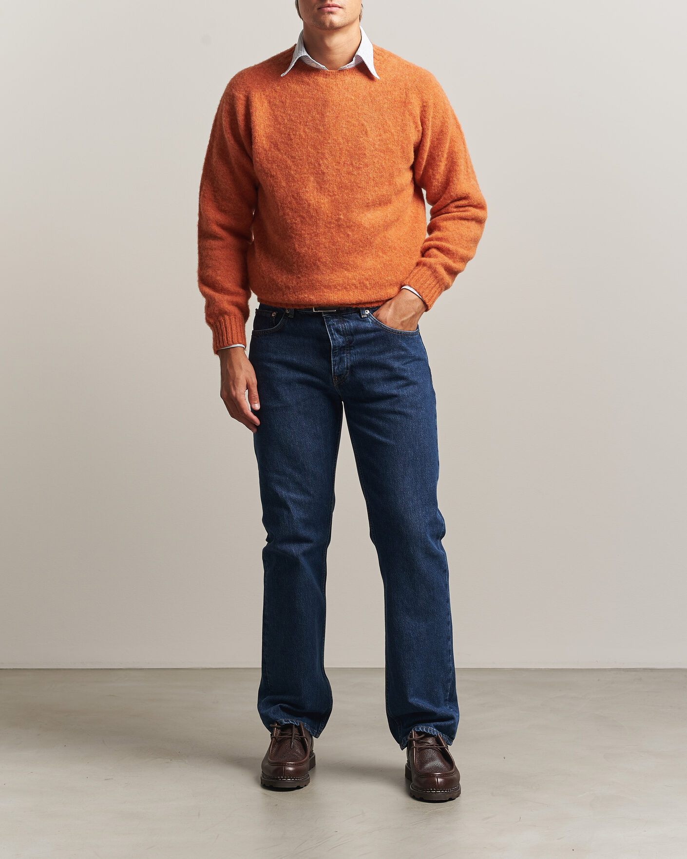 Homme | Pulls Et Tricots | Drake's | Brushed Shetland Crew Orange