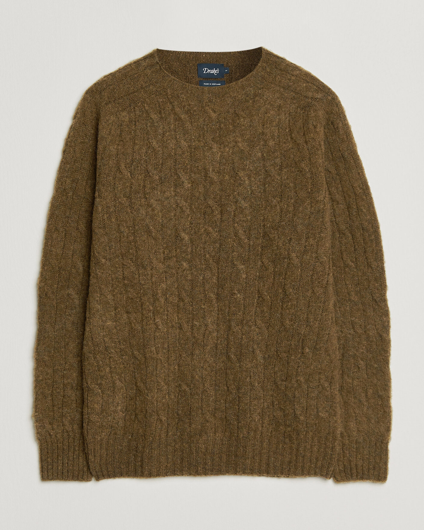 Homme | Pulls Et Tricots | Drake's | Brushed Shetland Cable Crew Moorland Olive