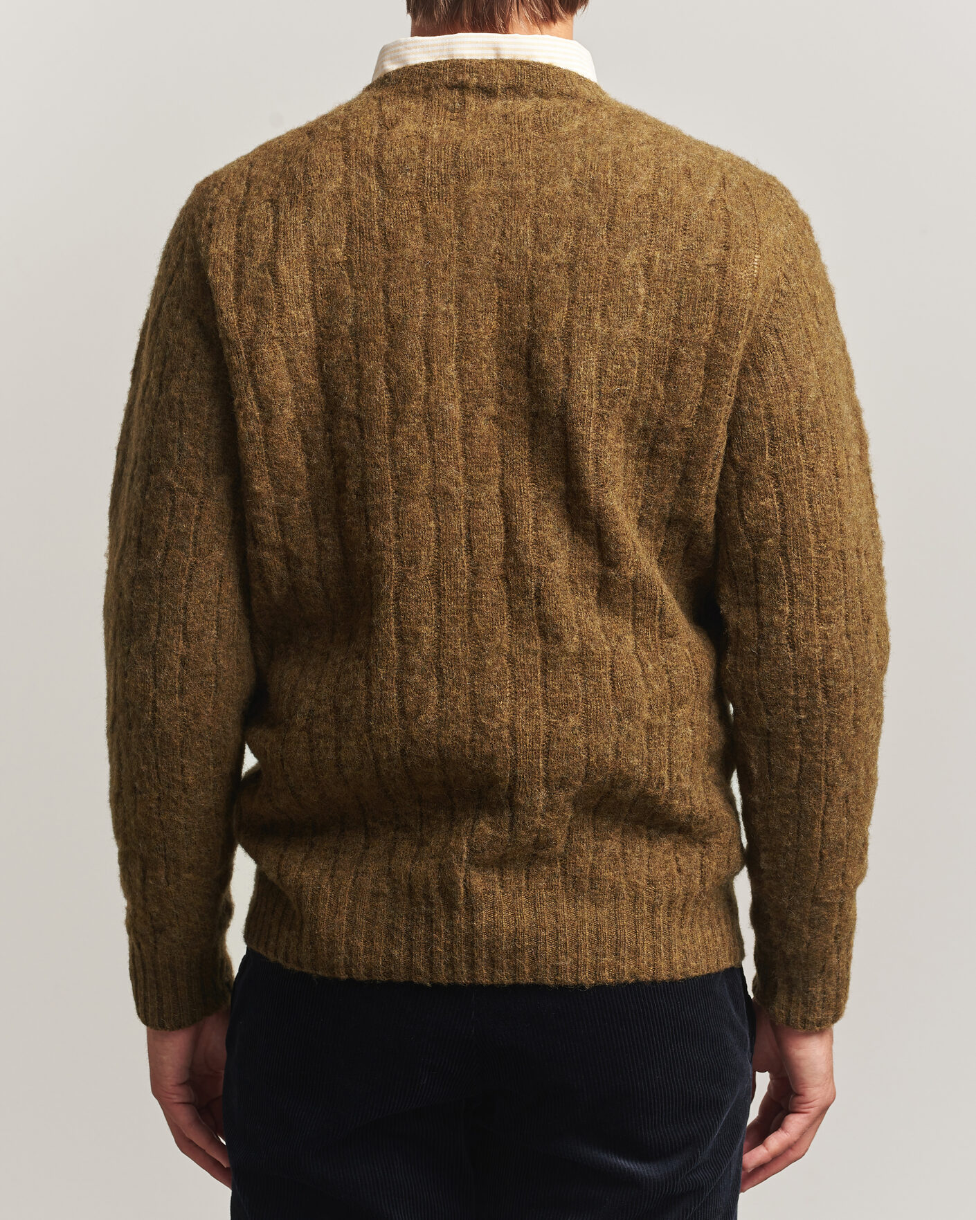 Homme | Pulls Et Tricots | Drake's | Brushed Shetland Cable Crew Moorland Olive