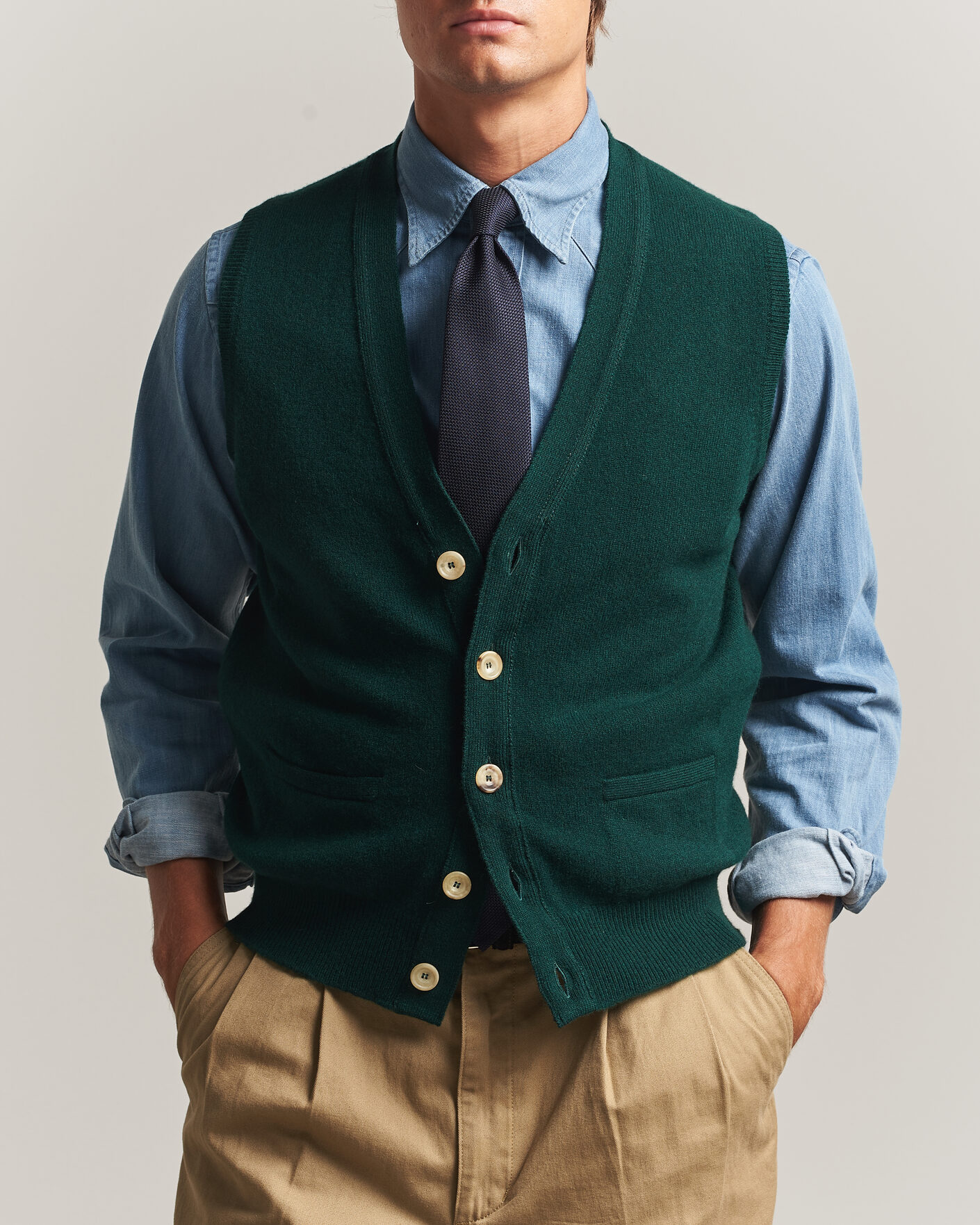 Homme | Pulls Et Tricots | Drake's | Lambswool Vest Cardigan Green