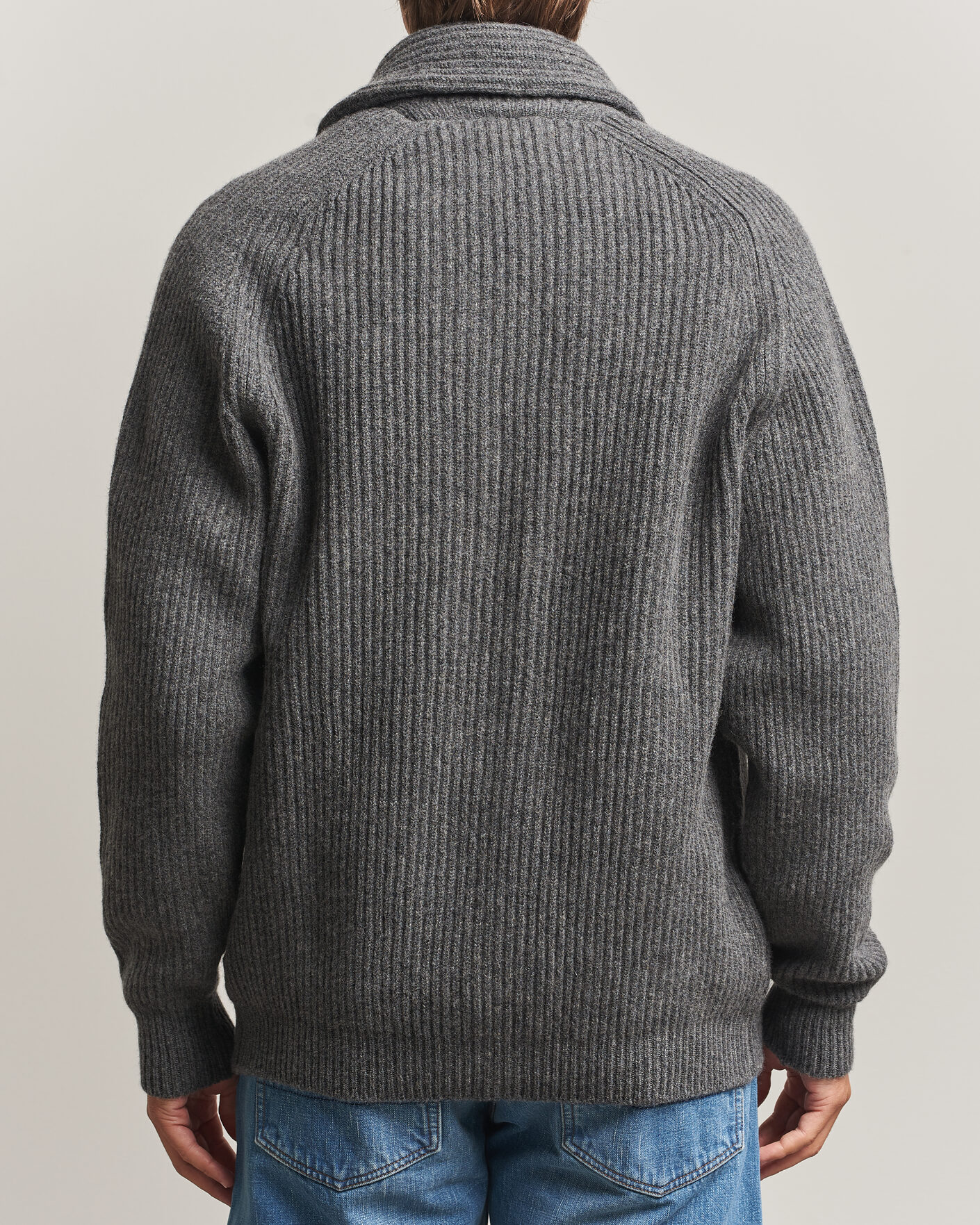 Homme | Pulls Et Tricots | Drake's | Lambswool Shawl Collar Rib Cardigan Grey