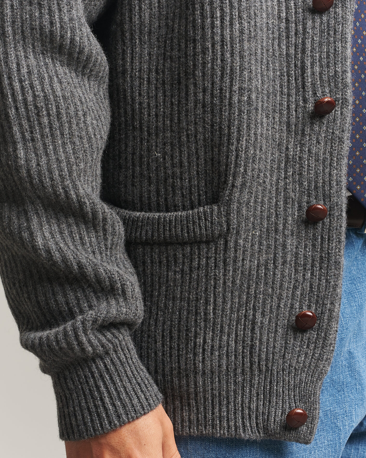 Homme | Pulls Et Tricots | Drake's | Lambswool Shawl Collar Rib Cardigan Grey