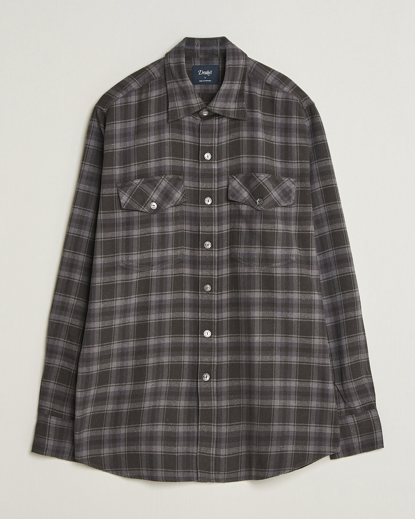 Homme | Chemises | Drake's | Cotton/Silk Two Pocket Shirt Grey