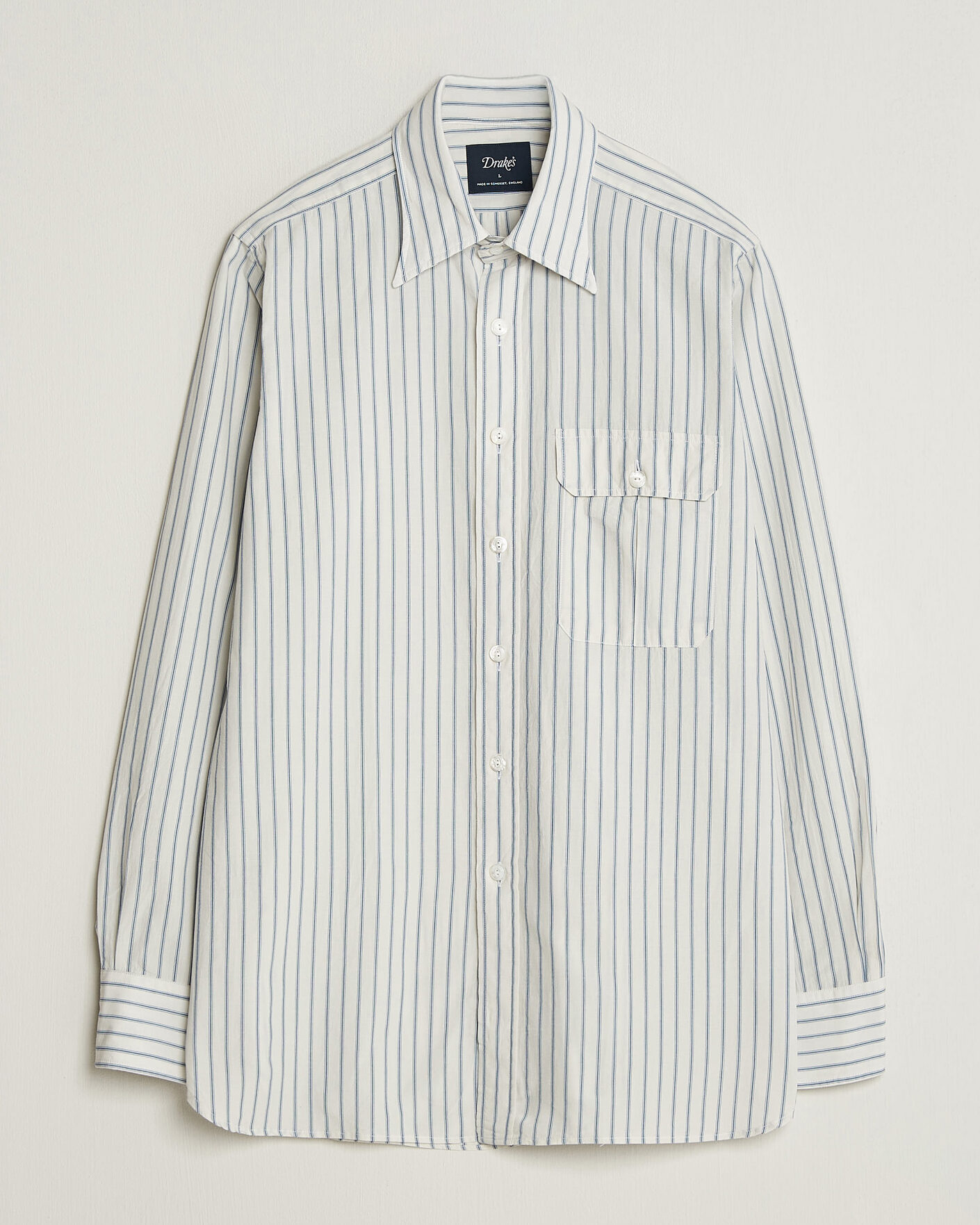 Homme | Chemises | Drake's | One Pocket Halo Stripe Shirt White