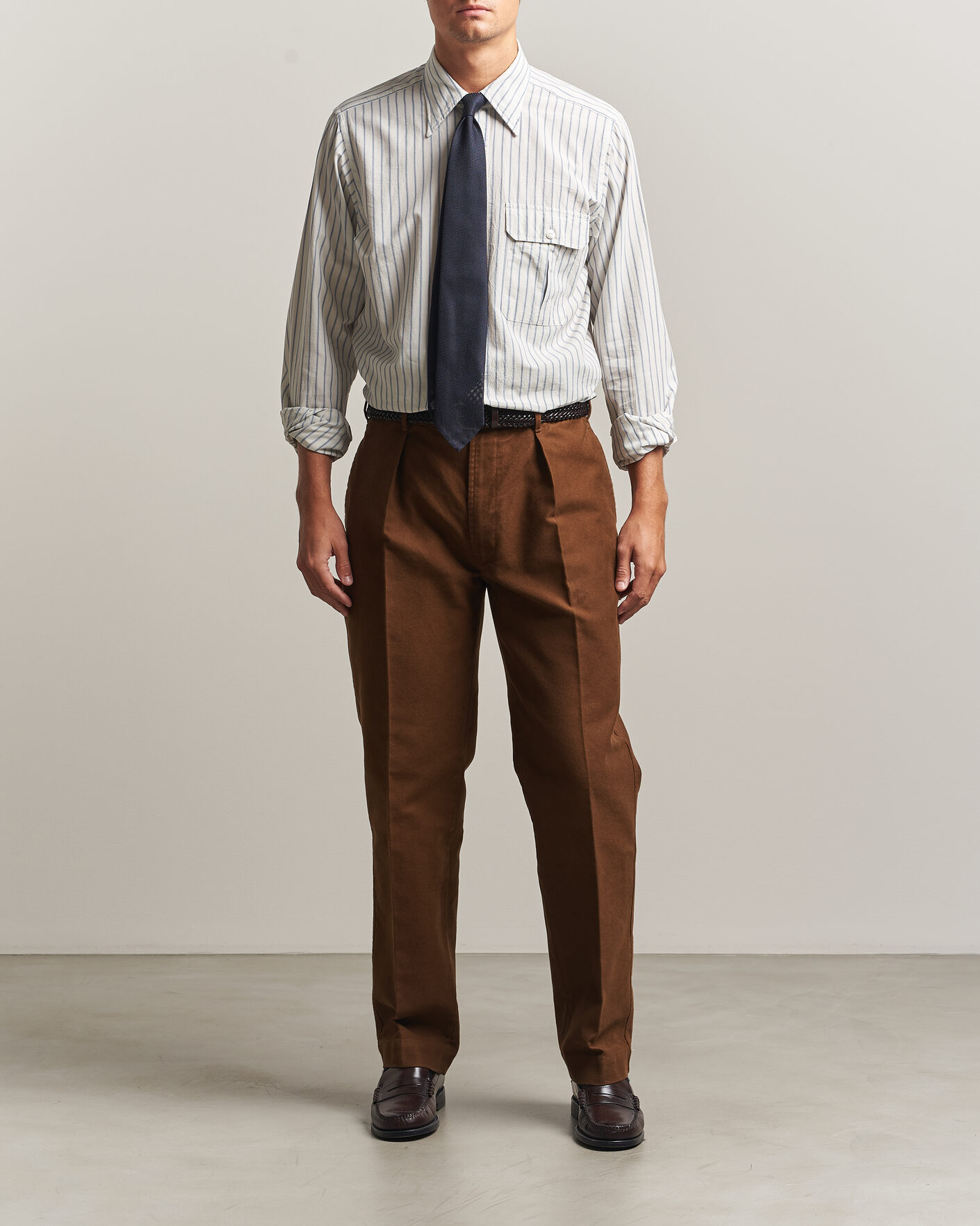 Homme | Chemises | Drake's | One Pocket Halo Stripe Shirt White