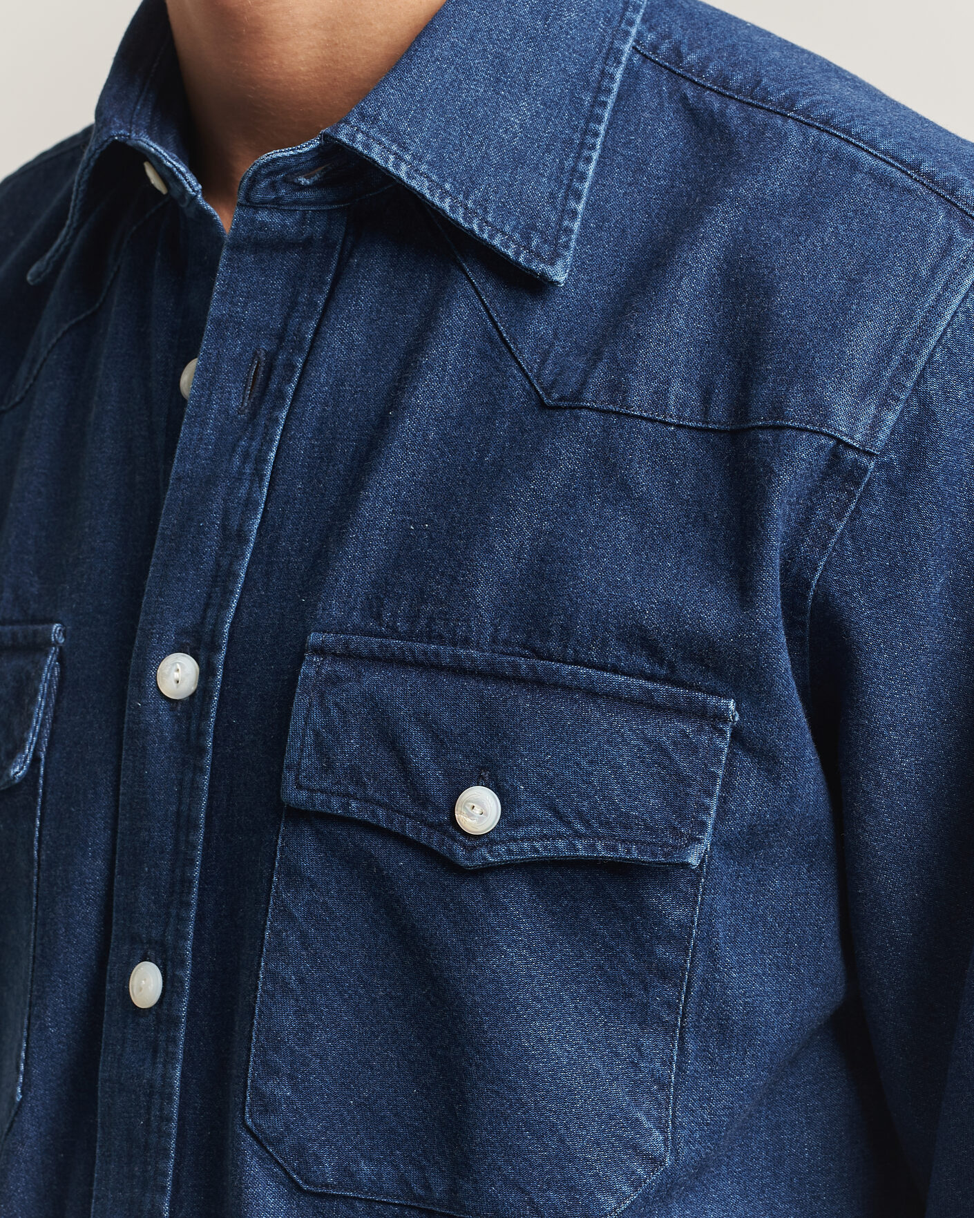 Homme | Chemises | Drake's | Western Selvedge Denim Shirt Stone Wash Indigo