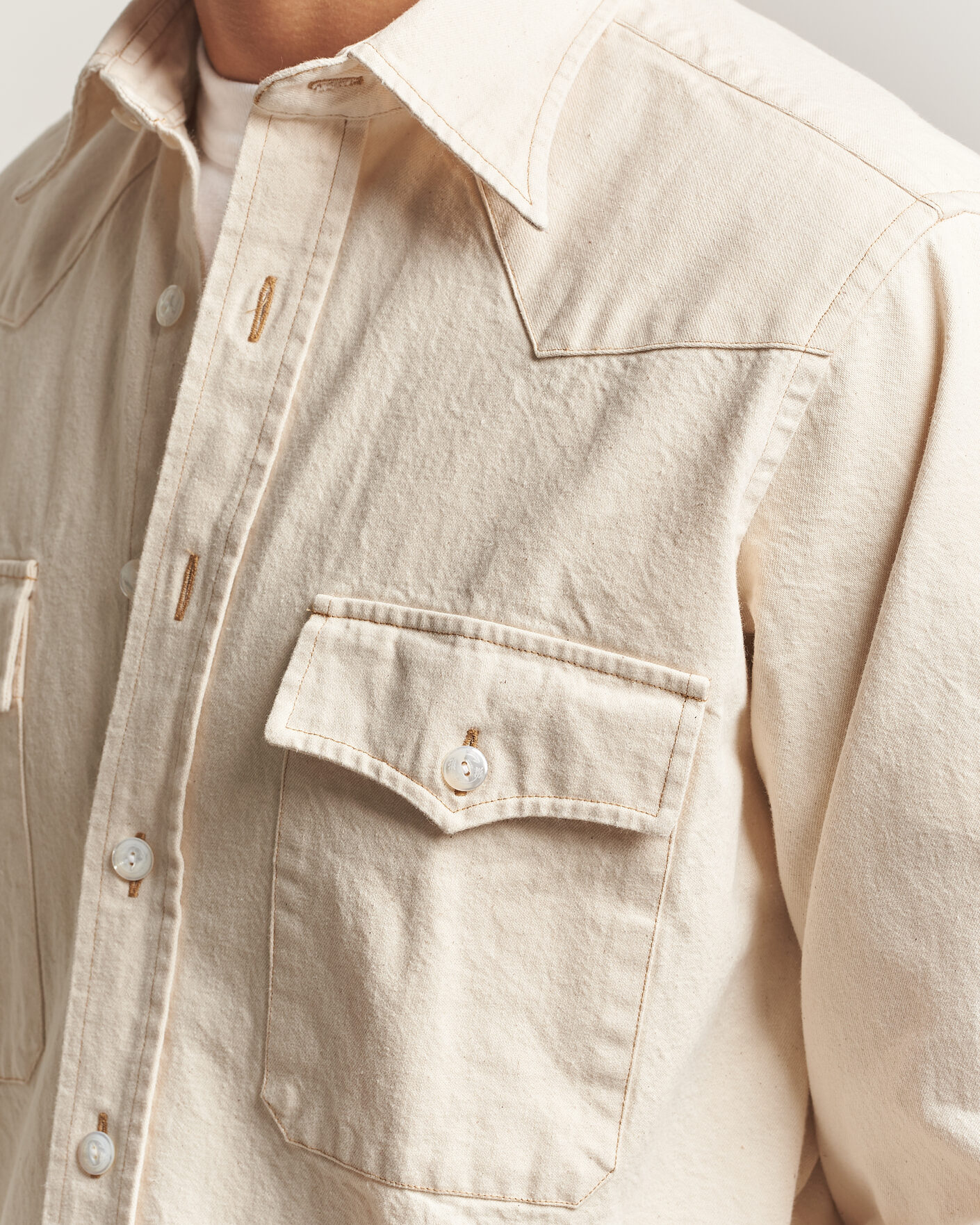 Homme | Chemises | Drake's | Western Denim Shirt Stone Wash Ecru