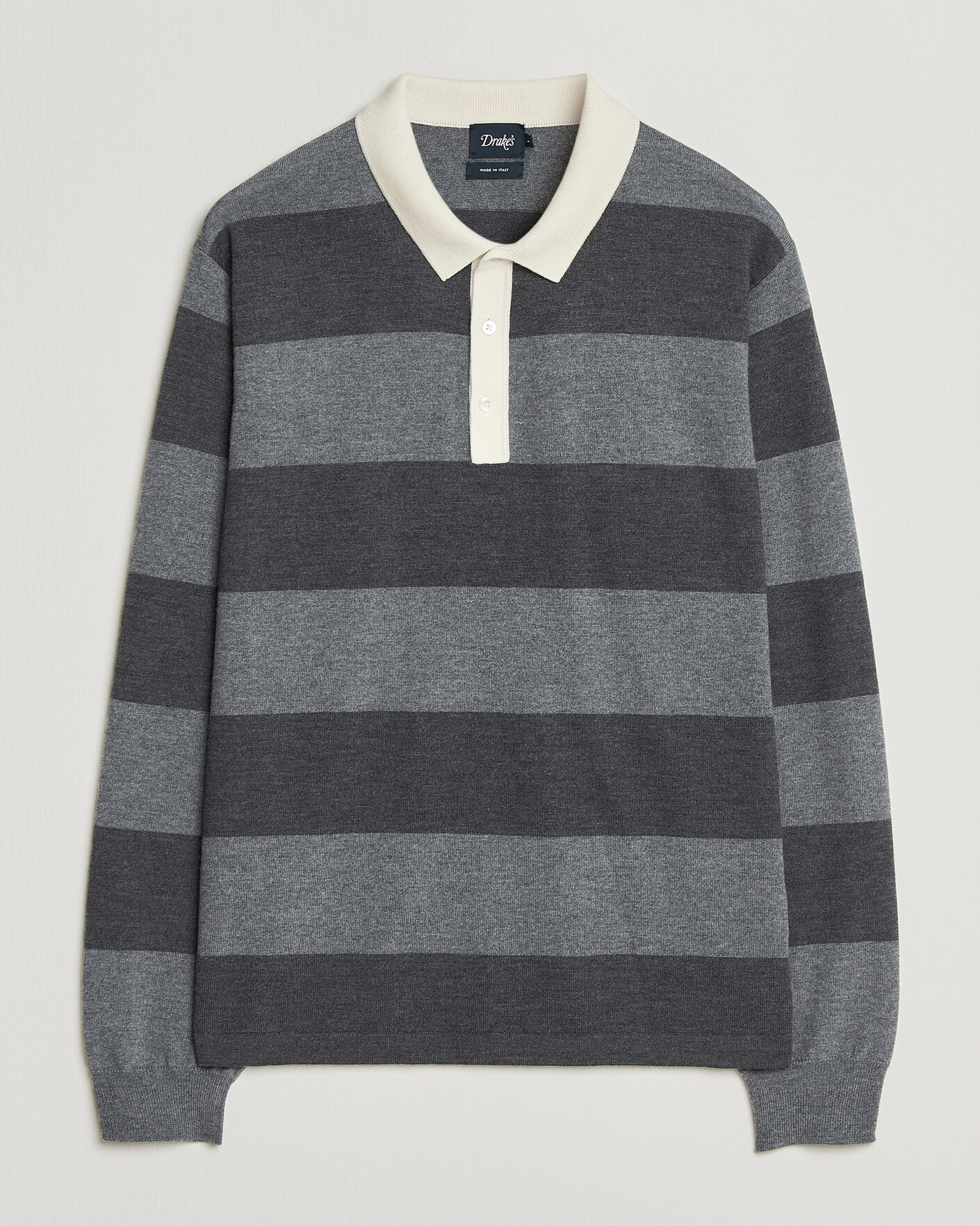 Homme | Pulls Et Tricots | Drake's | Block Stripe Knitted Rugby Mid Grey