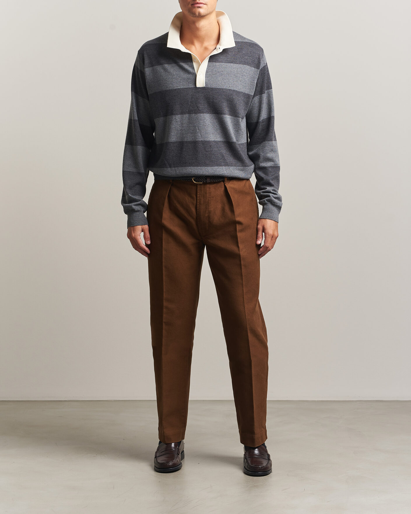 Homme | Pulls Et Tricots | Drake's | Block Stripe Knitted Rugby Mid Grey