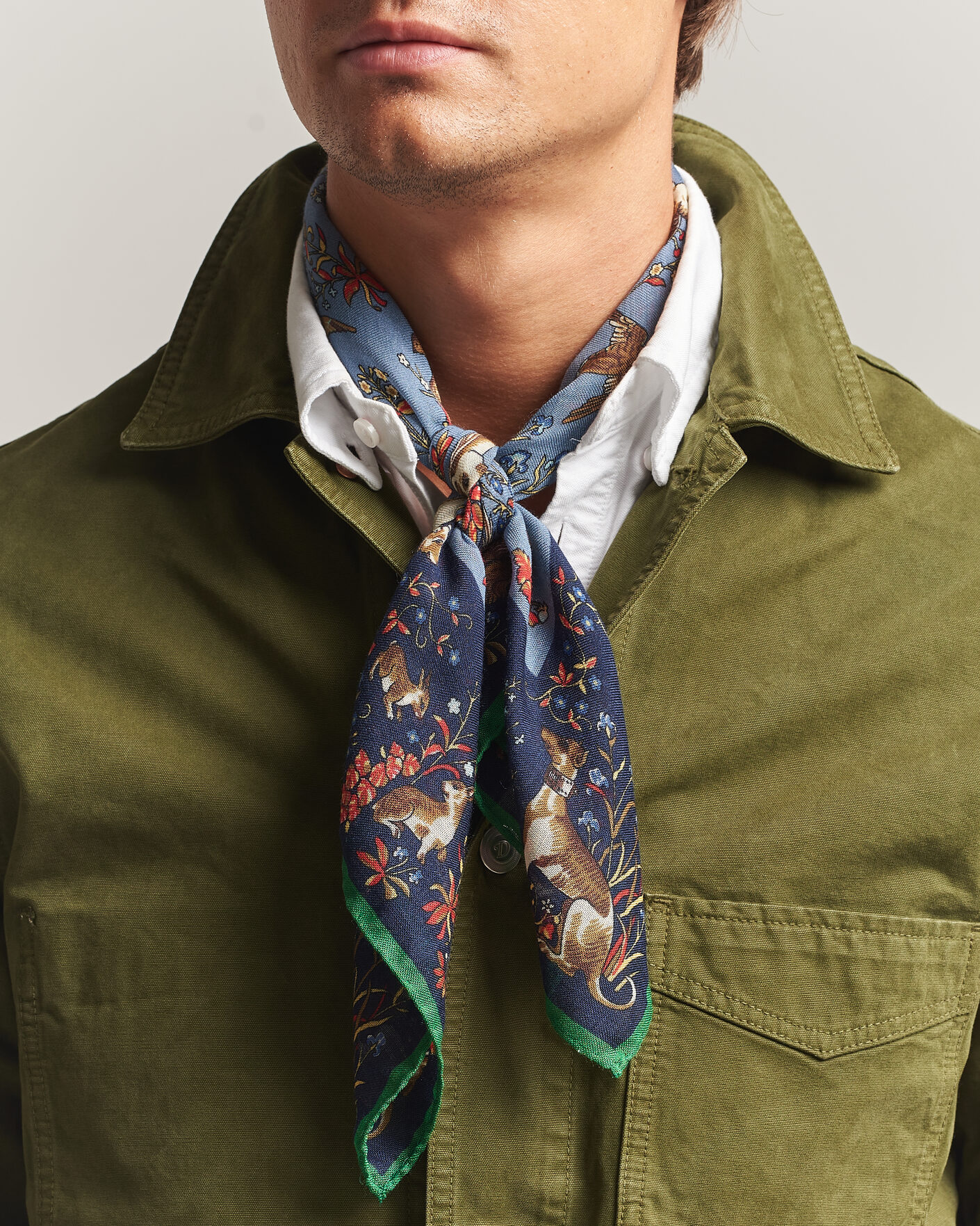 Homme | Écharpes | Drake's | Unicorn Tapestry Wool/Silk Bandana Navy