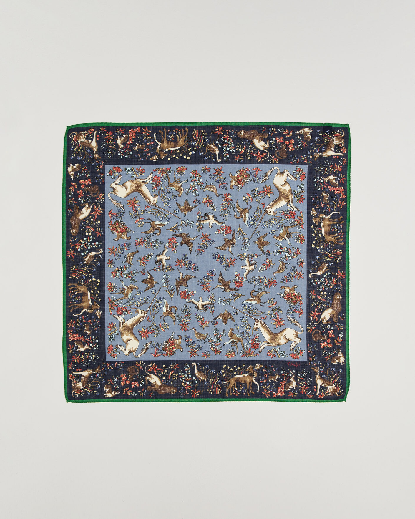 Homme | Écharpes | Drake's | Unicorn Tapestry Wool/Silk Bandana Navy