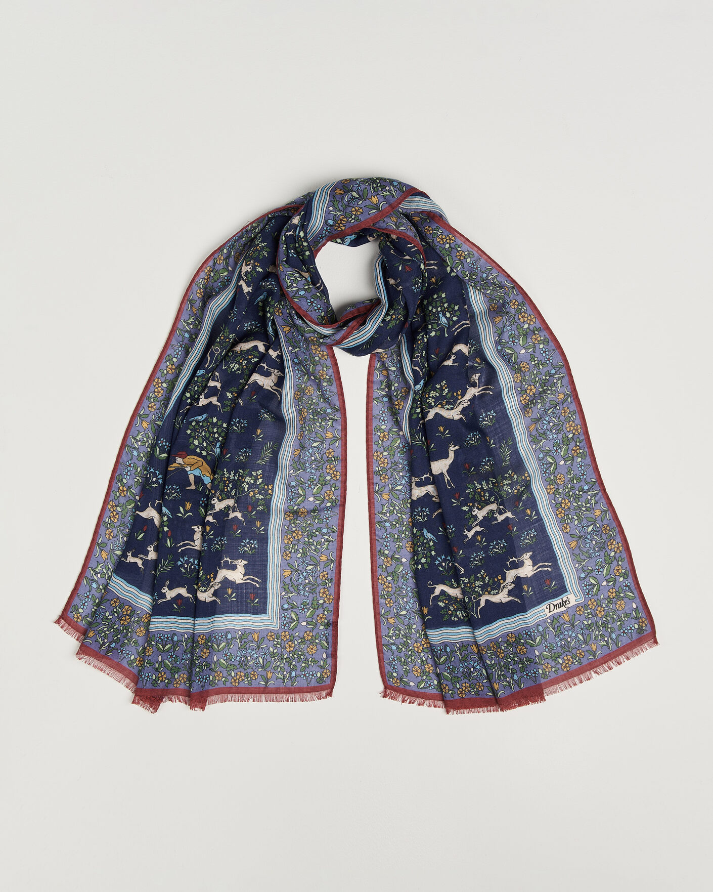 Homme | Écharpes | Drake's | Archival Animals Wool/Silk Scarf Navy