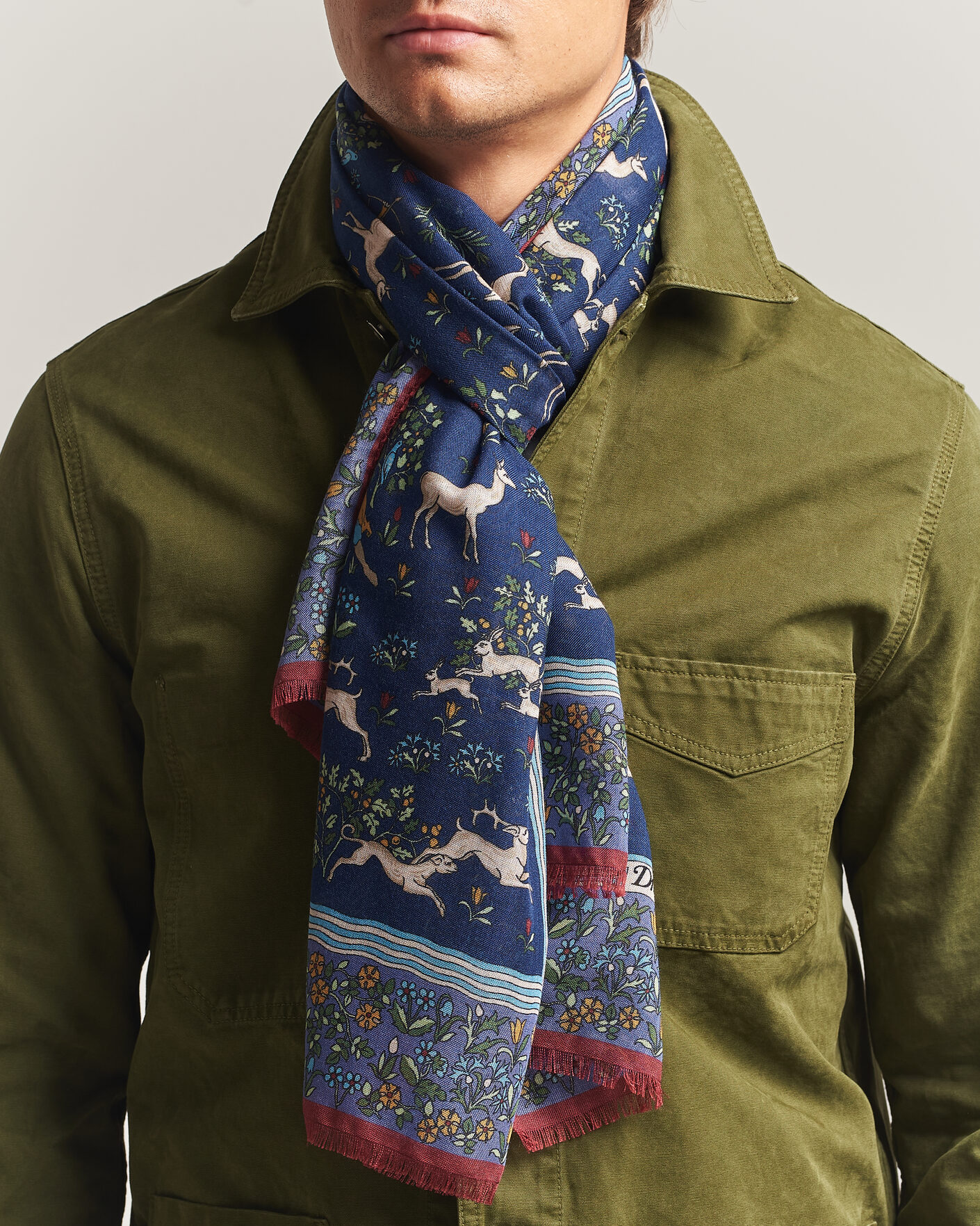 Homme | Écharpes | Drake's | Archival Animals Wool/Silk Scarf Navy