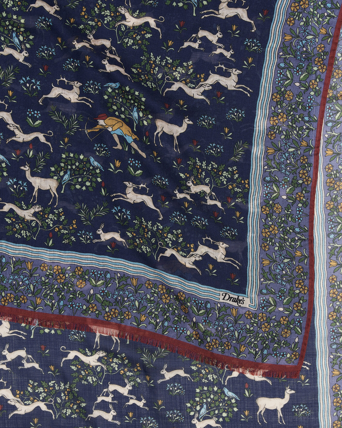 Homme | Écharpes | Drake's | Archival Animals Wool/Silk Scarf Navy
