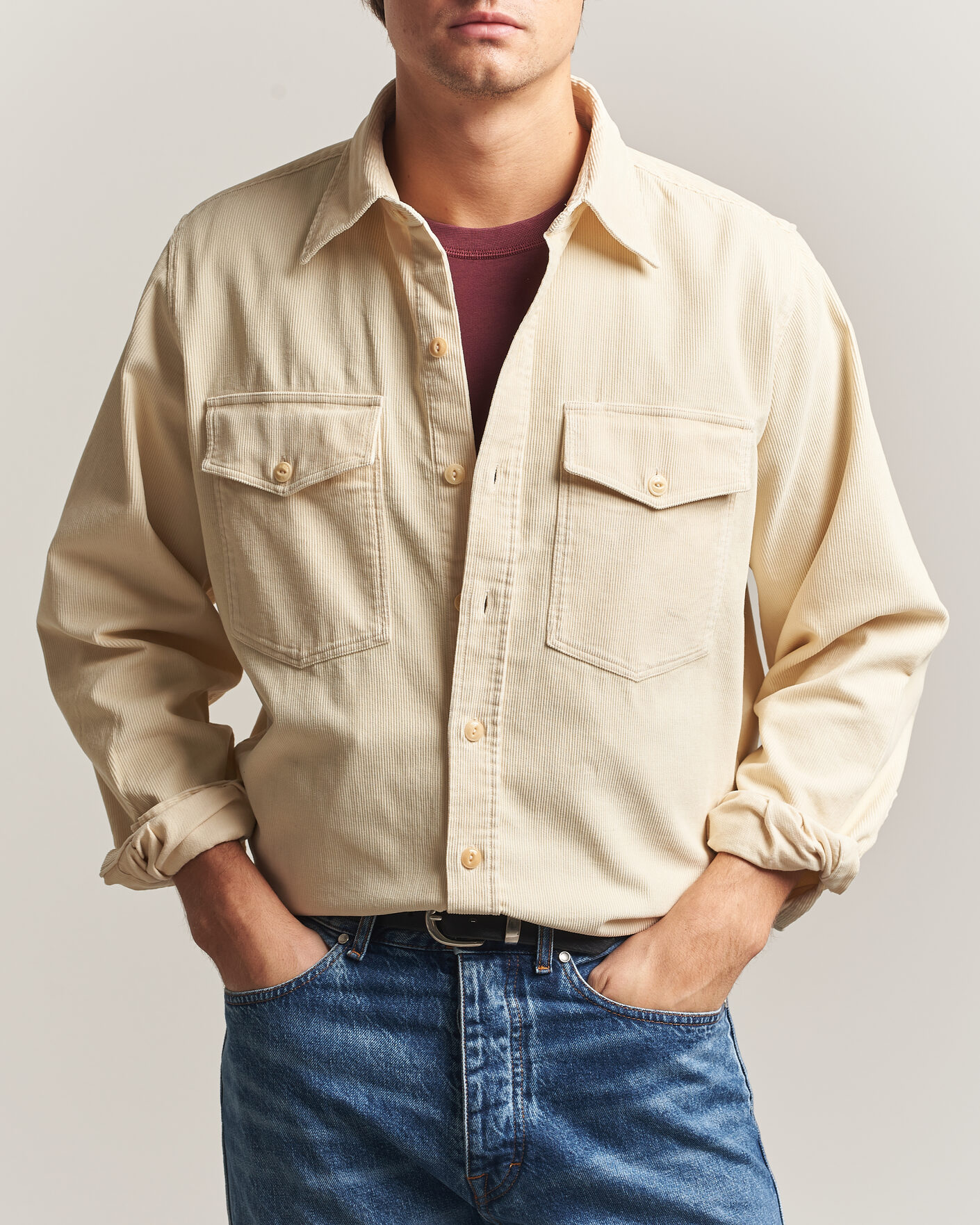 Homme | Chemises | Drake's | Two Pocket Corduroy Shirt Ecru