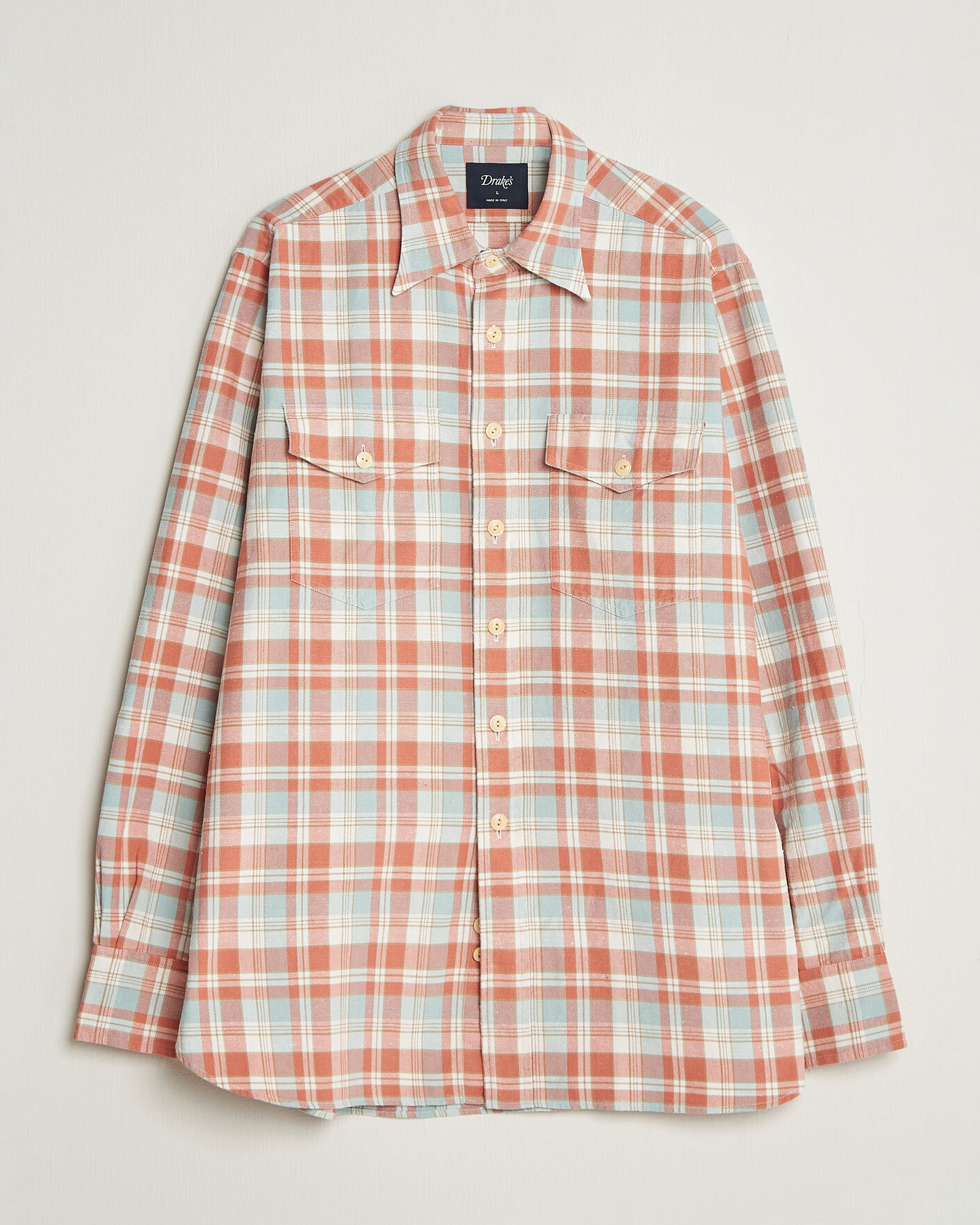Homme | Chemises | Drake's | Two Pocket Check Shirt Pink/Blue
