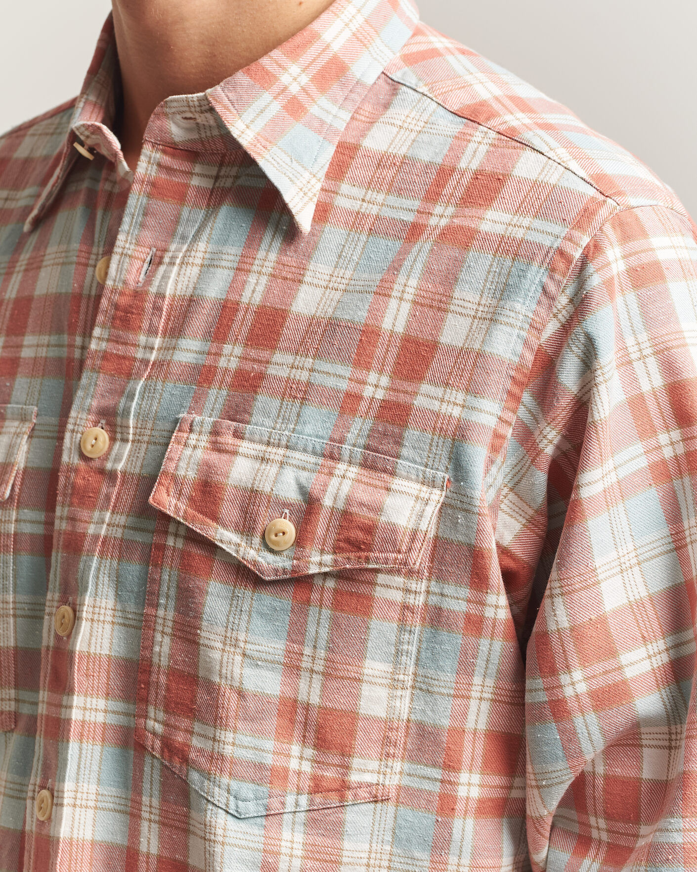 Homme | Chemises | Drake's | Two Pocket Check Shirt Pink/Blue