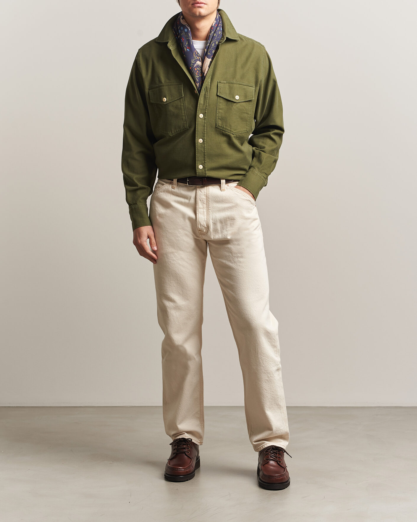 Homme | Chemises | Drake's | Two Pocket Casual Cotton Shirt Olive
