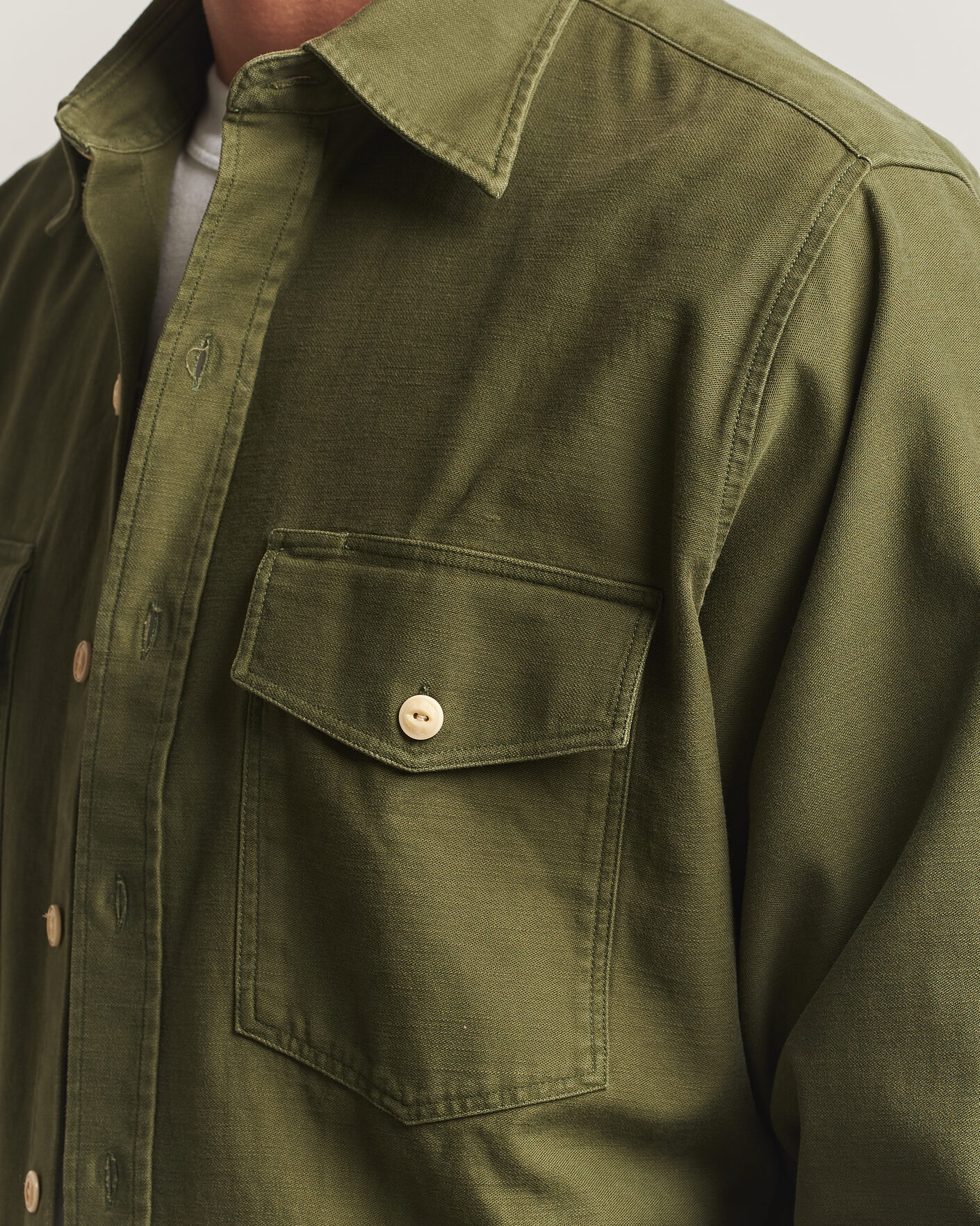 Homme | Chemises | Drake's | Two Pocket Casual Cotton Shirt Olive