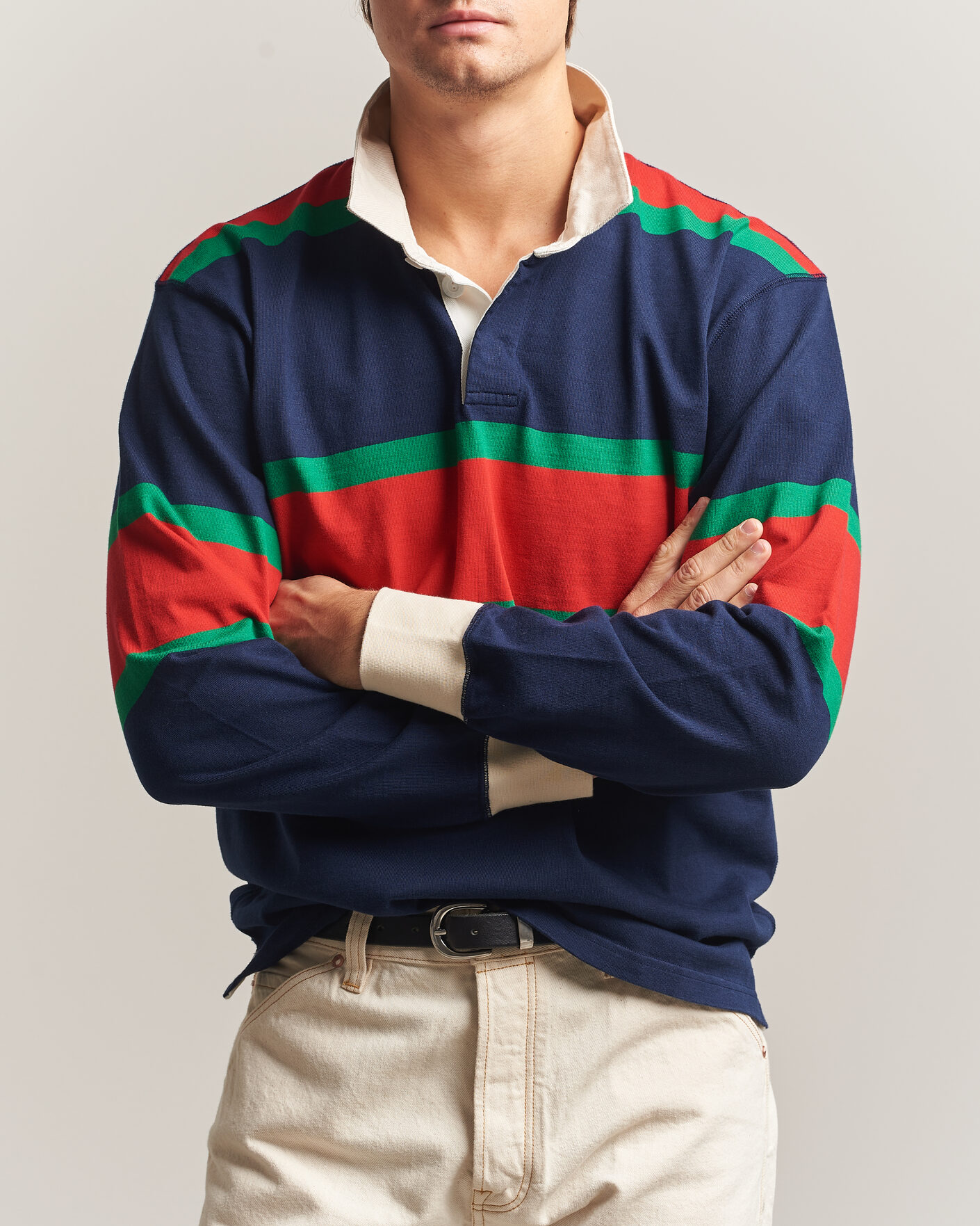 Homme | Pulls Et Tricots | Drake's | Middle Stripe Rugby Navy/Red/Green