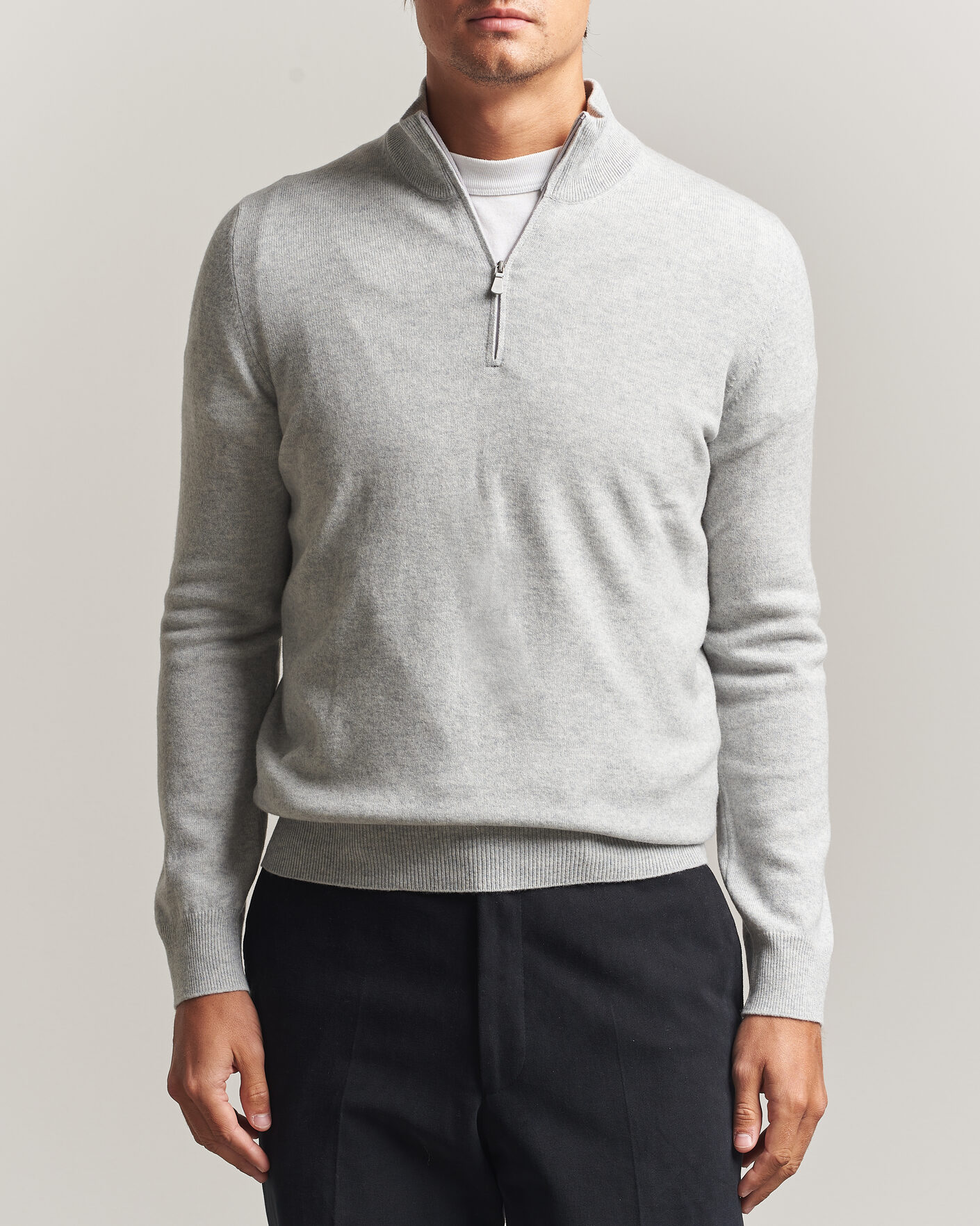 Homme | Pulls Et Tricots | Gran Sasso | Wool/Cashmere Half Zip Light Grey Melange