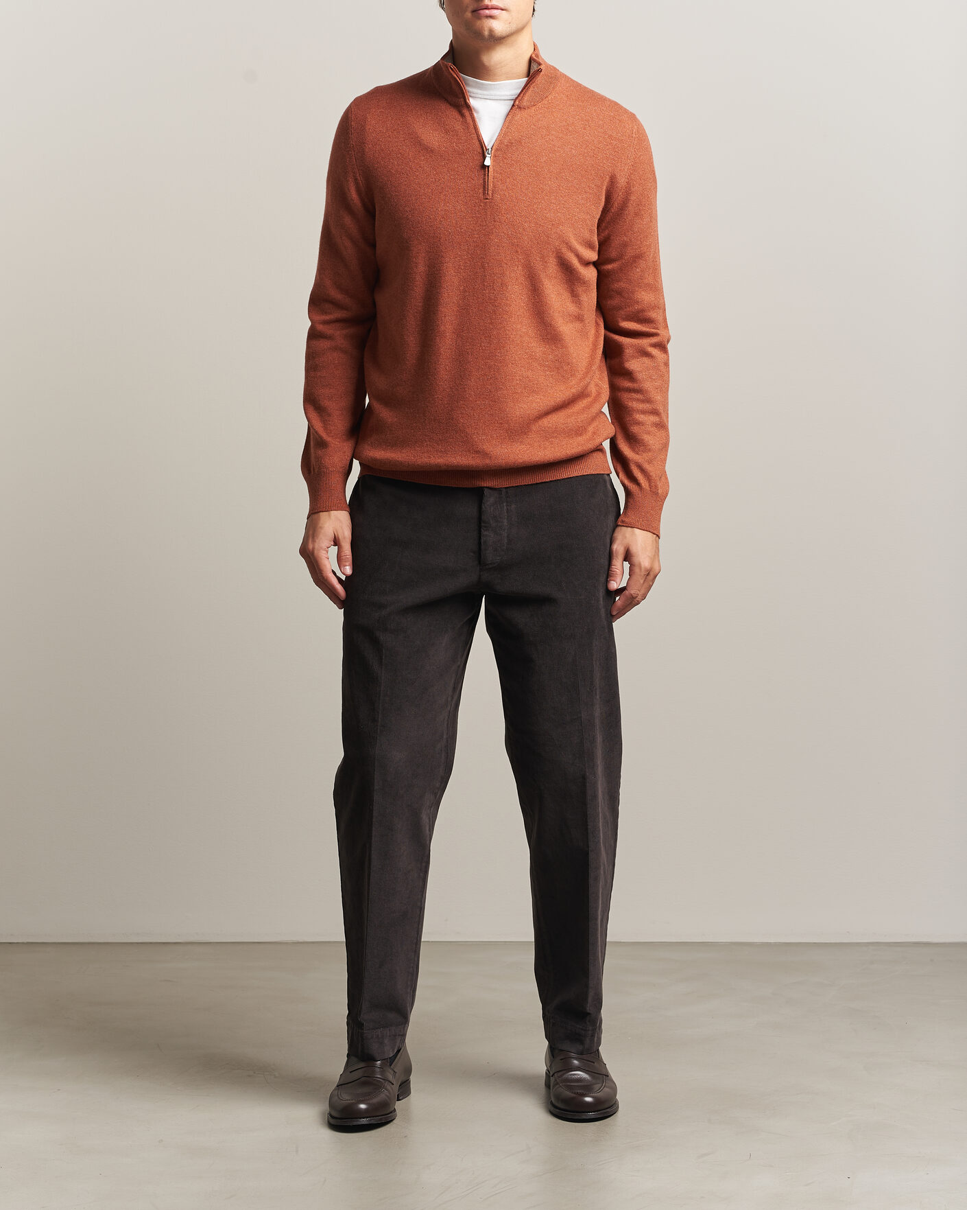 Homme | Pulls Et Tricots | Gran Sasso | Wool/Cashmere Half Zip Rust Orange