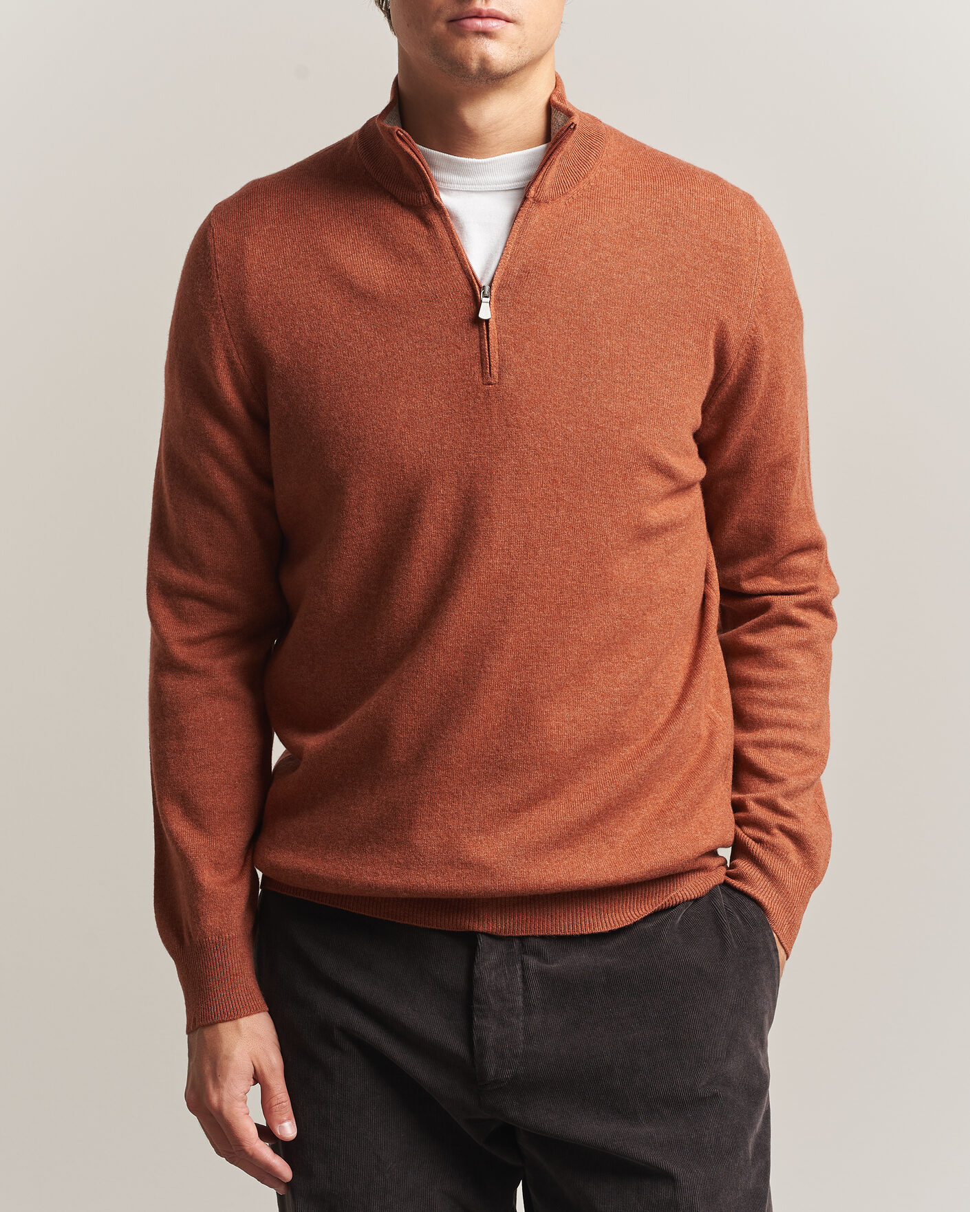Homme | Pulls Et Tricots | Gran Sasso | Wool/Cashmere Half Zip Rust Orange