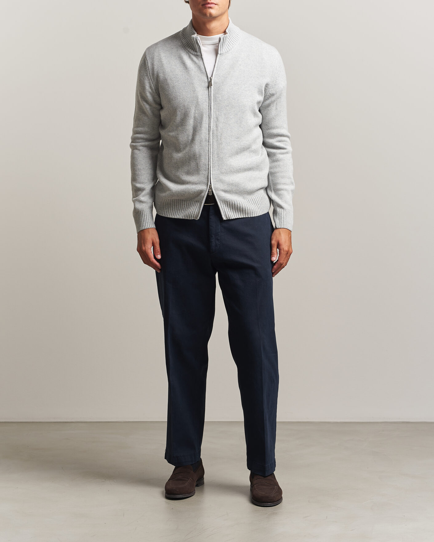 Homme | Pulls Et Tricots | Gran Sasso | Wool/Cashmere Full Zip Light Grey Melange