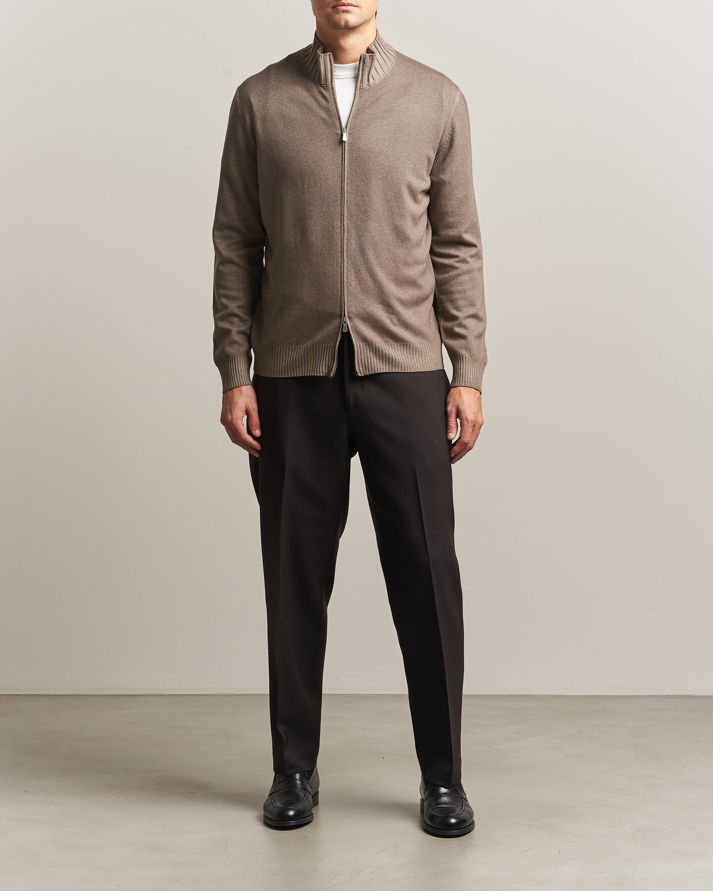 Homme | Pulls Et Tricots | Gran Sasso | Wool/Cashmere Washed Full Zip Brown Melange