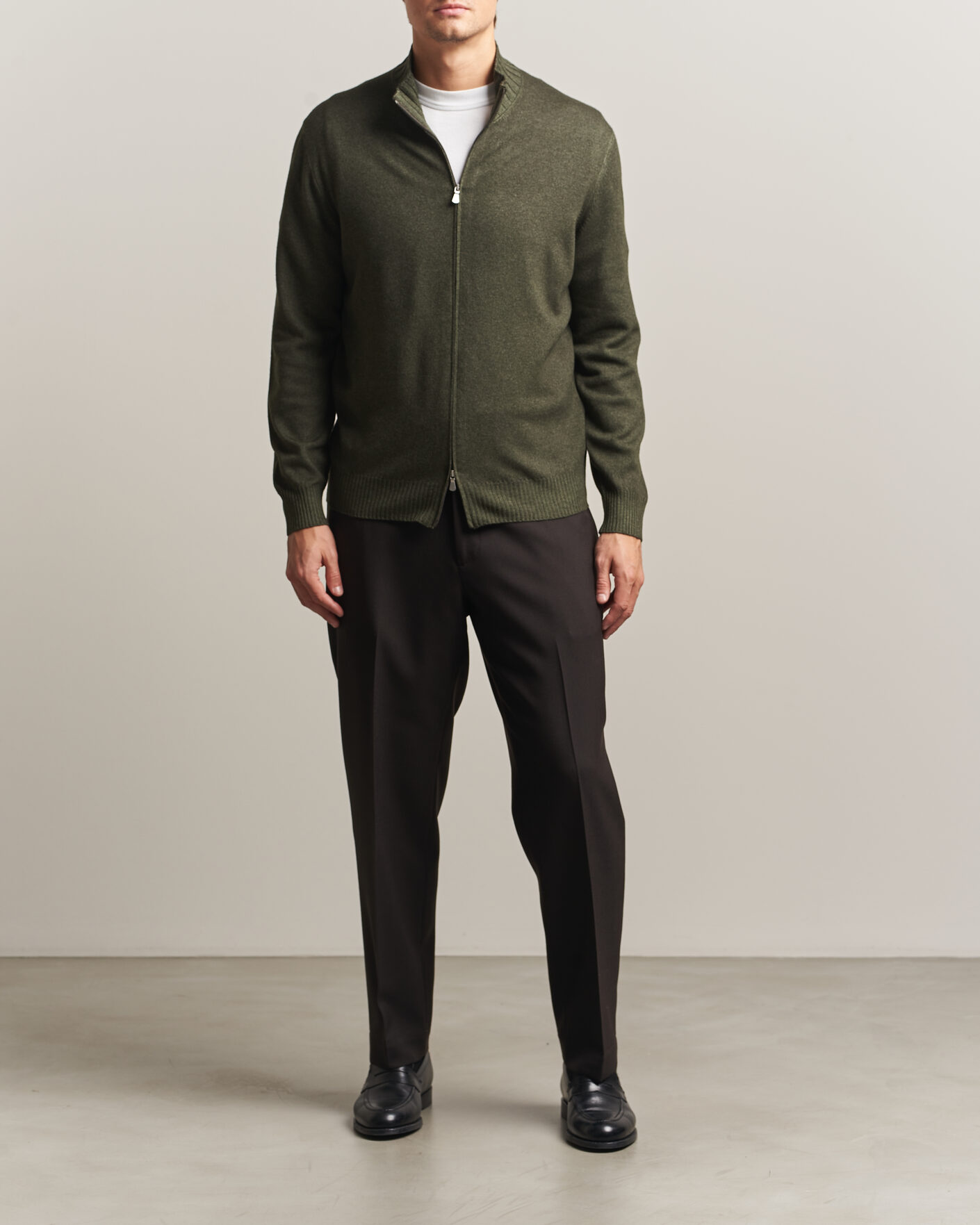 Homme | Pulls Et Tricots | Gran Sasso | Wool/Cashmere Washed Full Zip Olive Melange