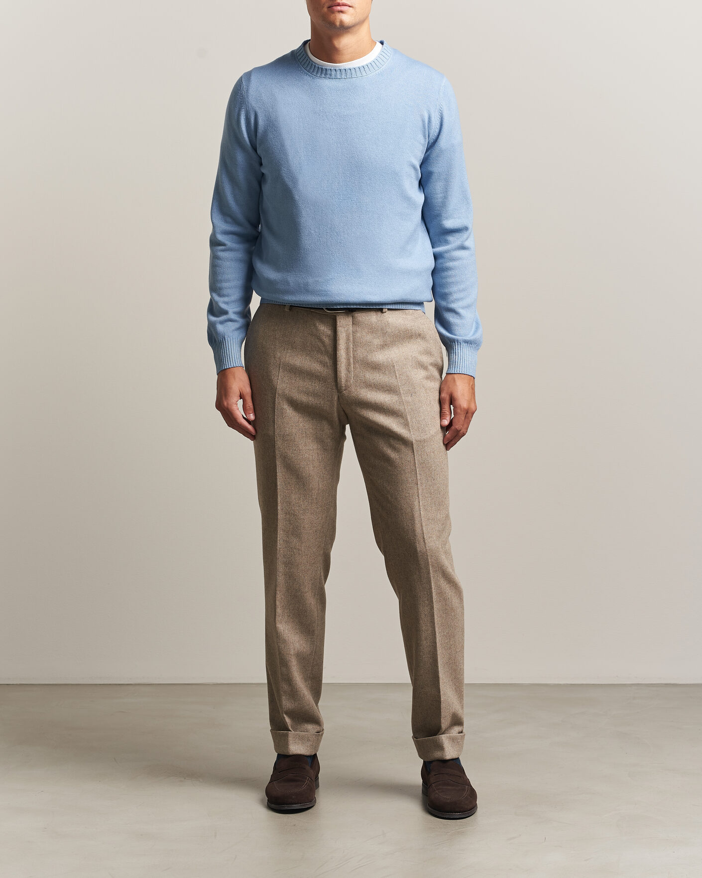 Homme | Pulls Et Tricots | Gran Sasso | Wool/Cashmere Washed Crew Neck Blue Melange