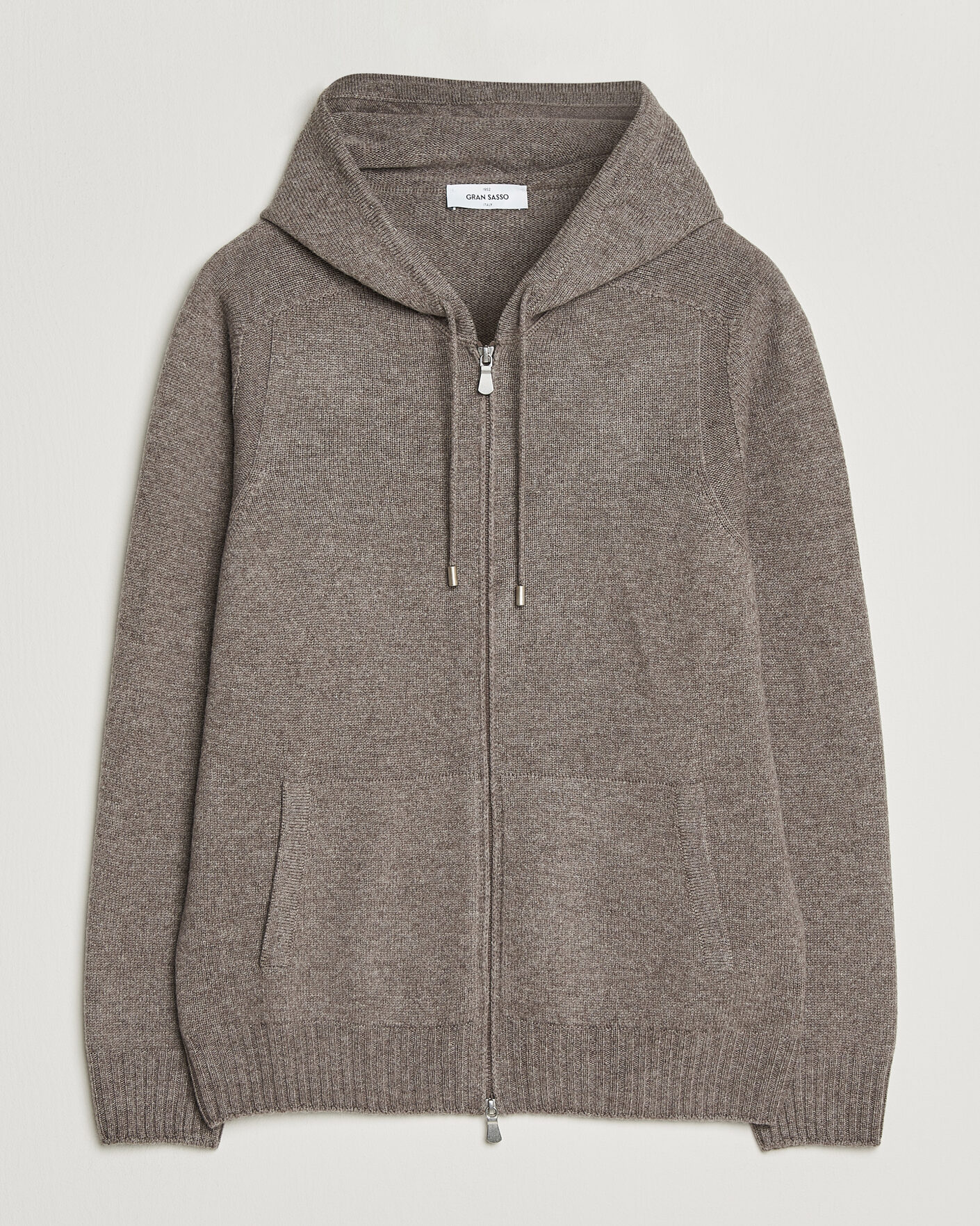 Homme | Pulls Et Tricots | Gran Sasso | Full Zip Wool Hoodie Taupe Melange