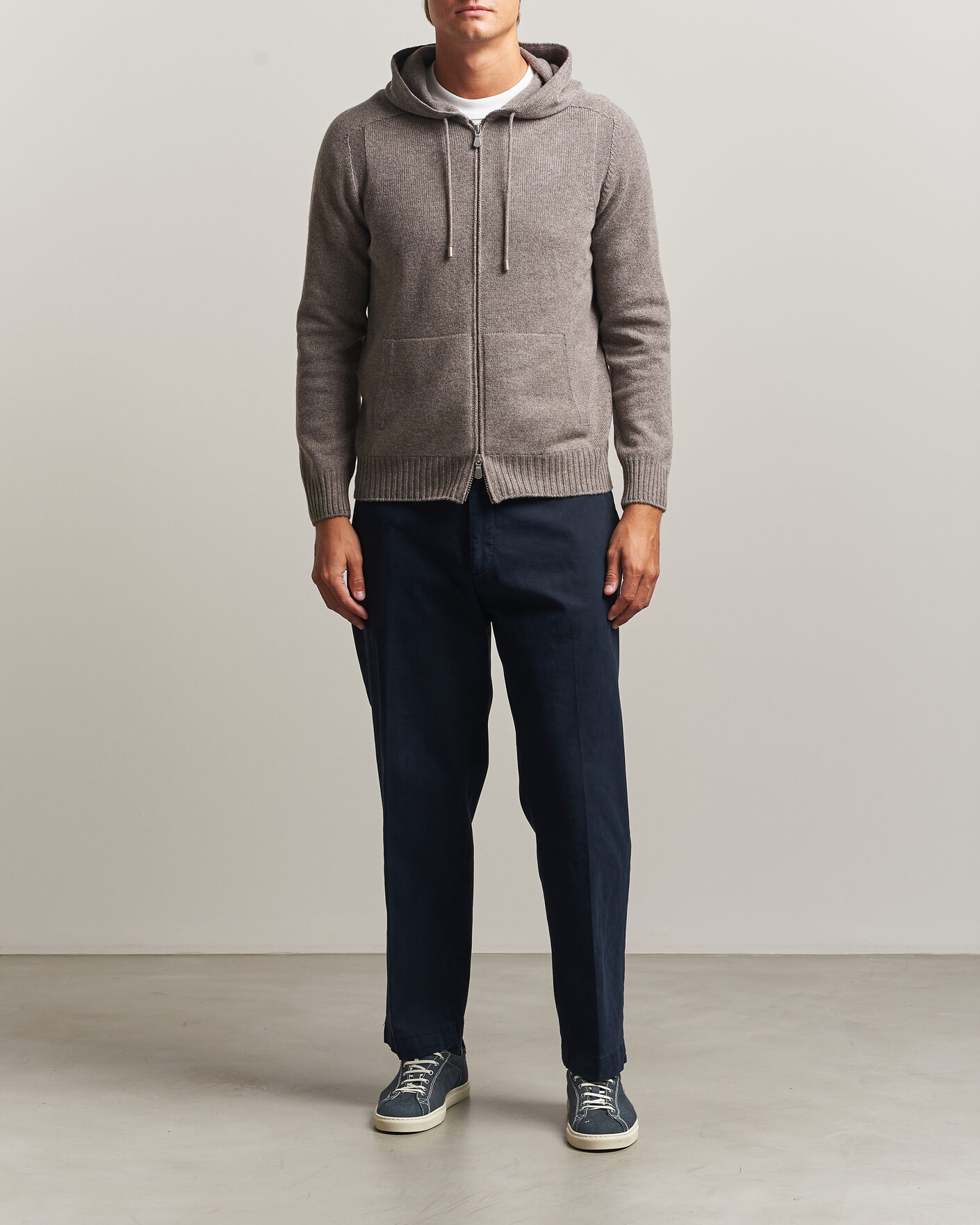 Homme | Pulls Et Tricots | Gran Sasso | Full Zip Wool Hoodie Taupe Melange