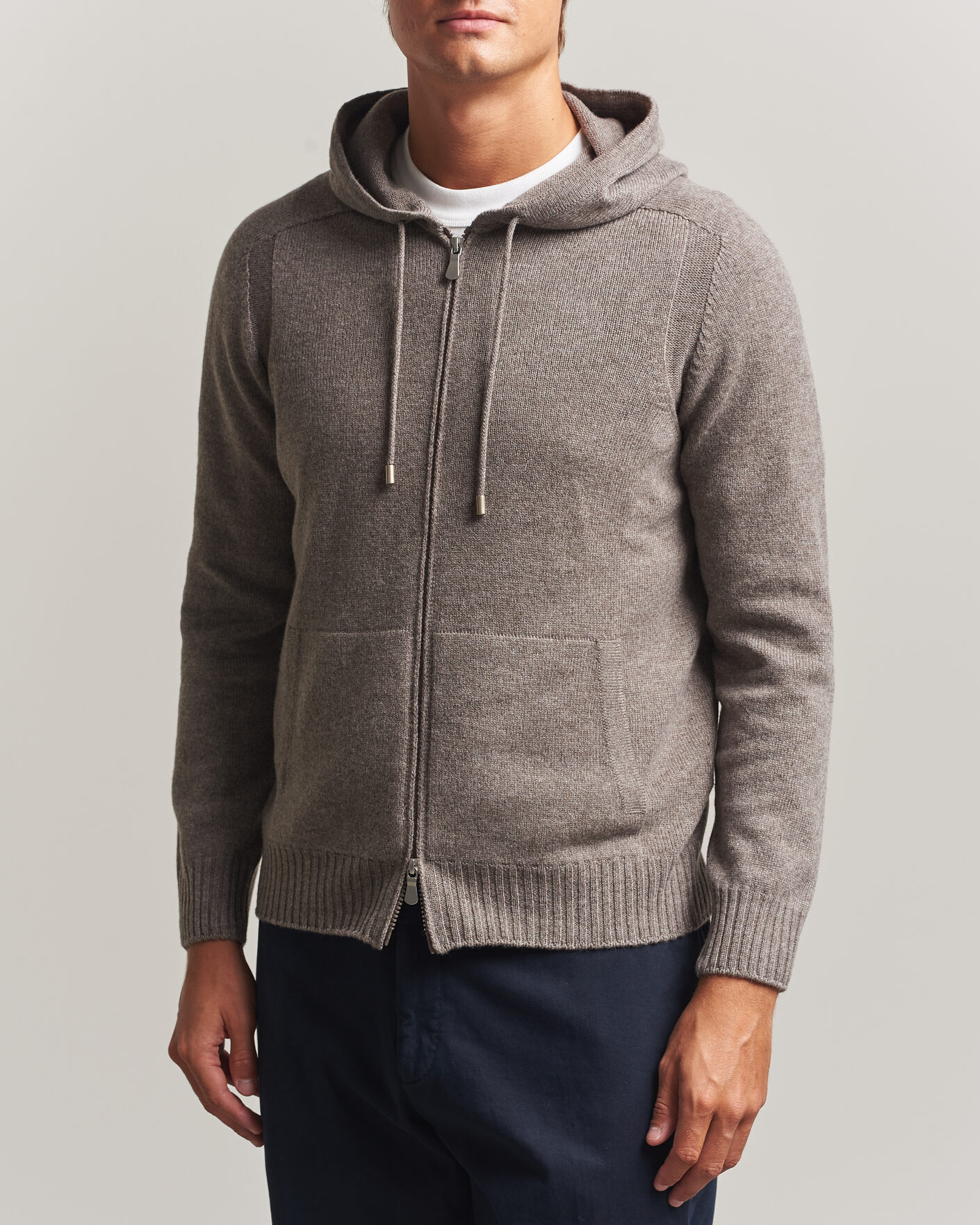 Homme | Pulls Et Tricots | Gran Sasso | Full Zip Wool Hoodie Taupe Melange