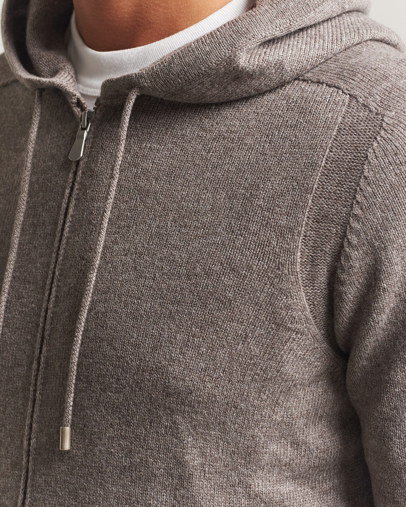 Homme | Pulls Et Tricots | Gran Sasso | Full Zip Wool Hoodie Taupe Melange