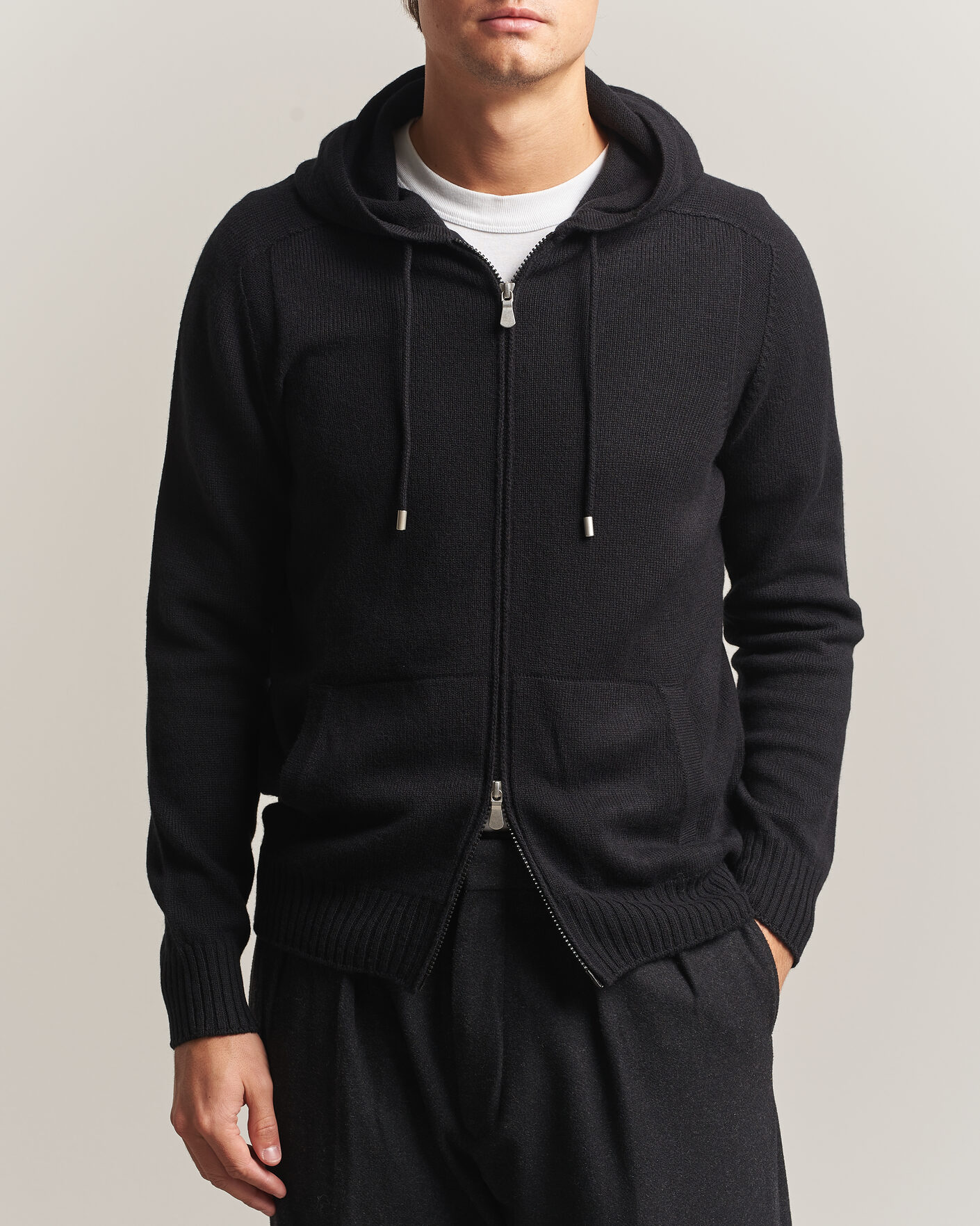 Homme | Pulls Et Tricots | Gran Sasso | Full Zip Wool Hoodie Black
