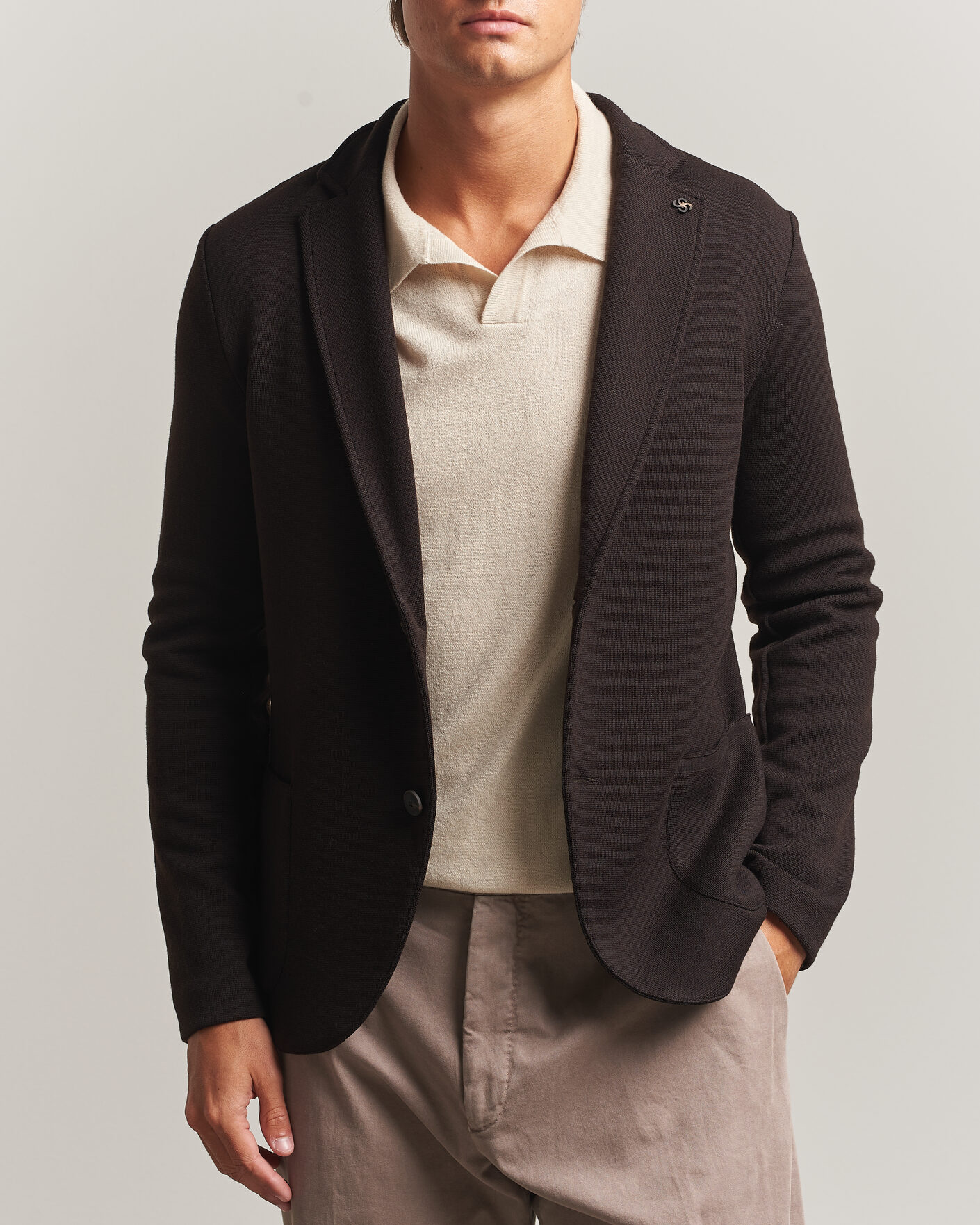Homme | Blazers | Gran Sasso | Rainwool Knitted Blazer Dark Brown