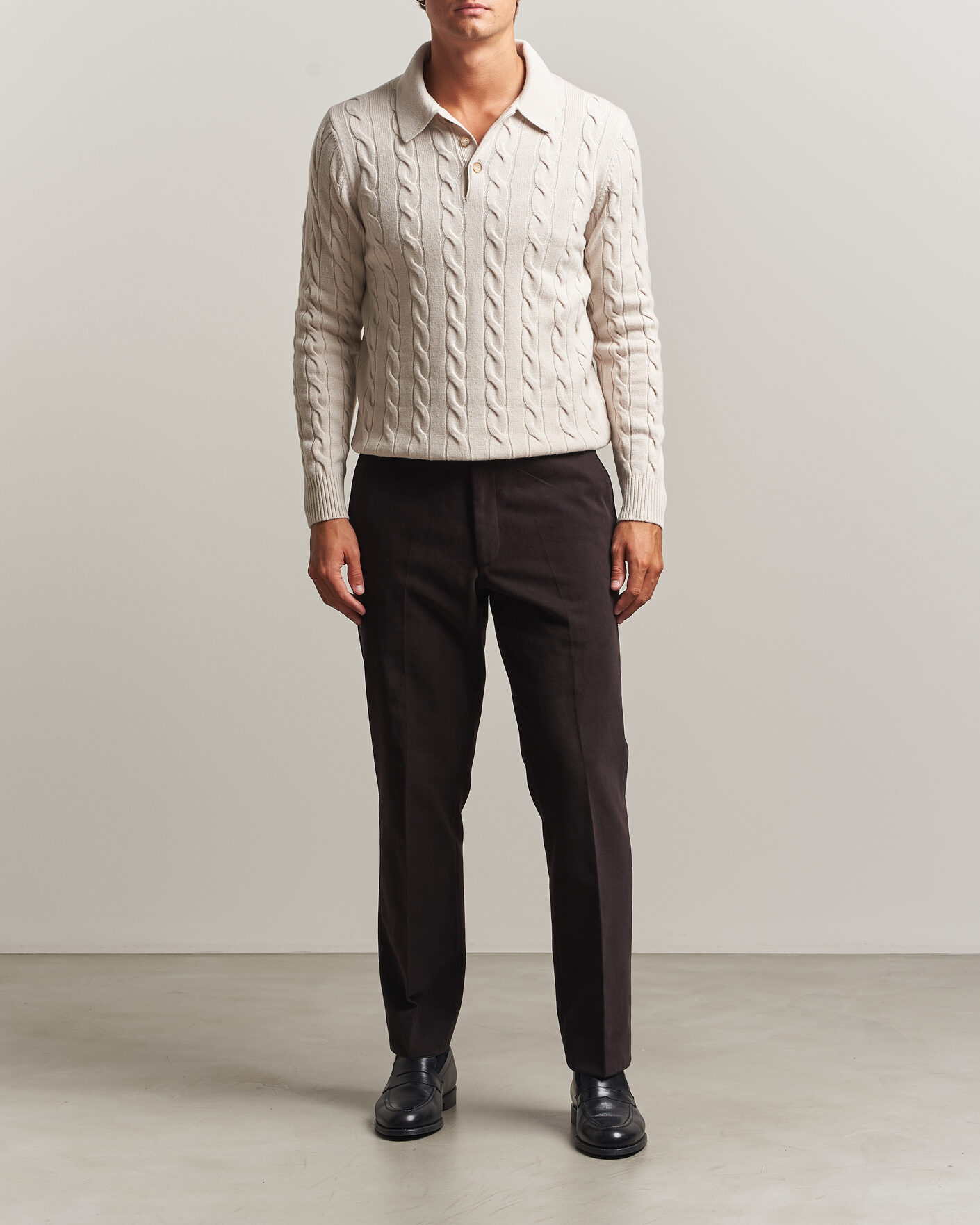 Homme | Pulls Et Tricots | Gran Sasso | Wool/Cashmere Cable Polo Beige Melange