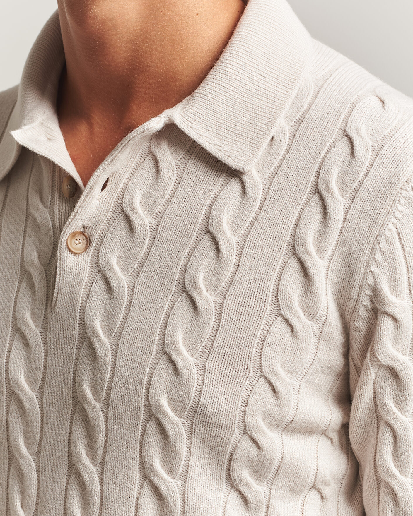 Homme | Pulls Et Tricots | Gran Sasso | Wool/Cashmere Cable Polo Beige Melange