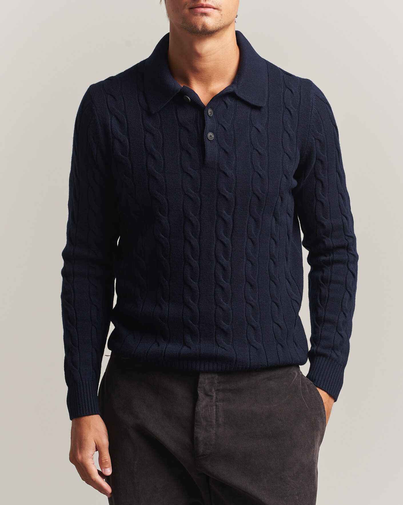 Homme | Pulls Et Tricots | Gran Sasso | Wool/Cashmere Cable Polo Navy