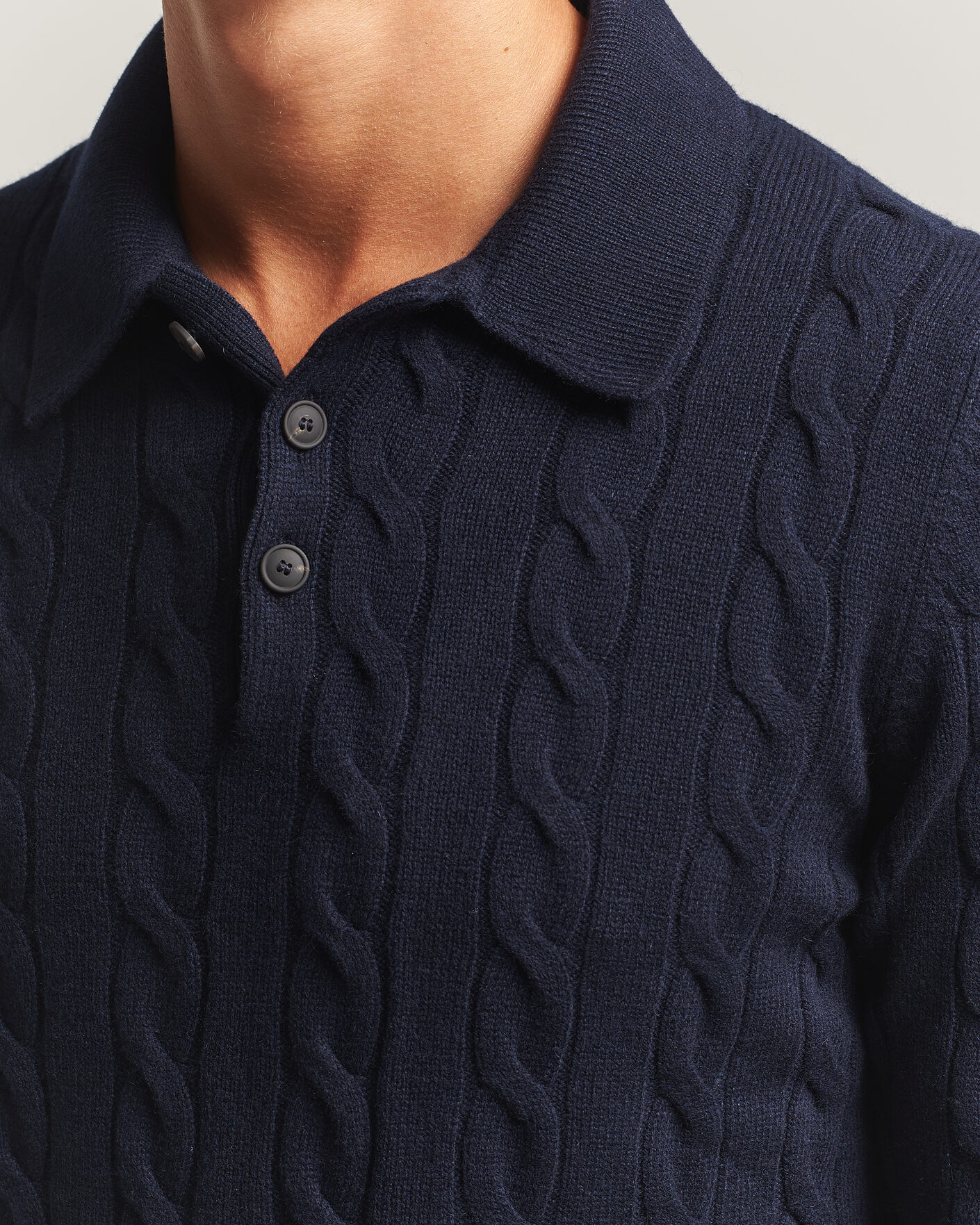 Homme | Pulls Et Tricots | Gran Sasso | Wool/Cashmere Cable Polo Navy